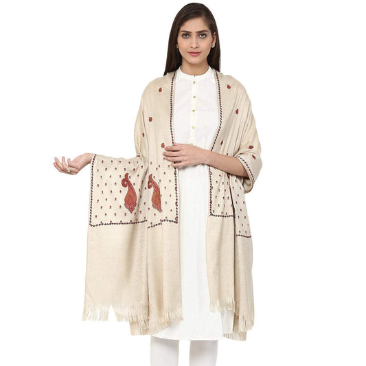 Pashtush Store Shawl Pashtush Womens Kashmiri Embroidery Shawl, Light Weight and Warm, Beige