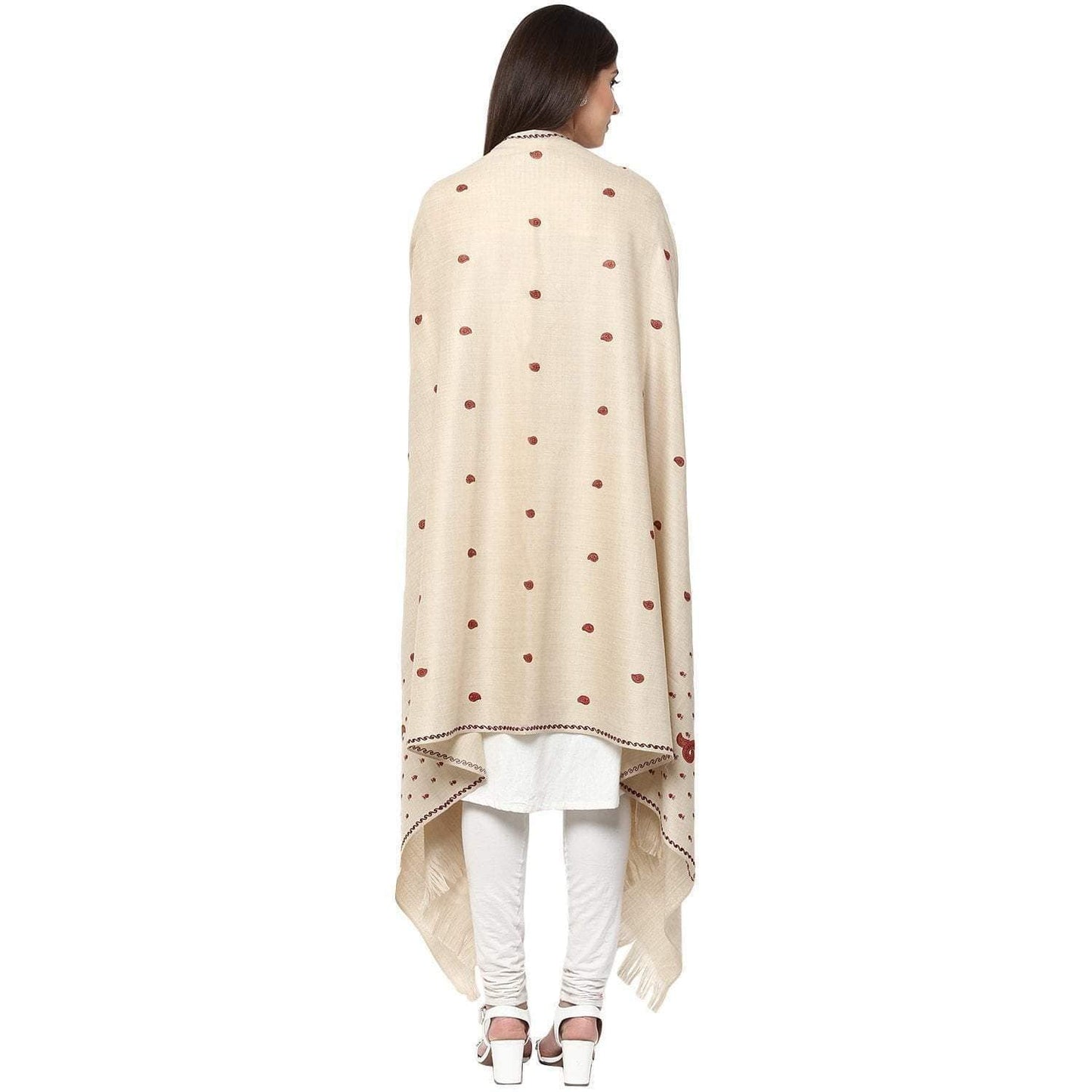 Pashtush Store Shawl Pashtush Womens Kashmiri Embroidery Shawl, Light Weight and Warm, Beige