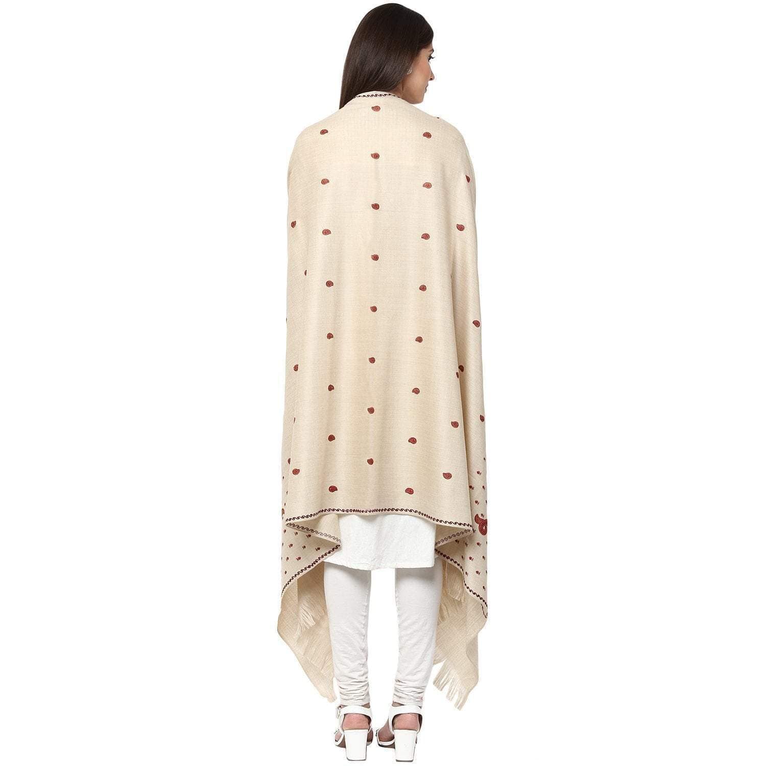 Pashtush Store Shawl Pashtush Womens Kashmiri Embroidery Shawl, Light Weight and Warm, Beige