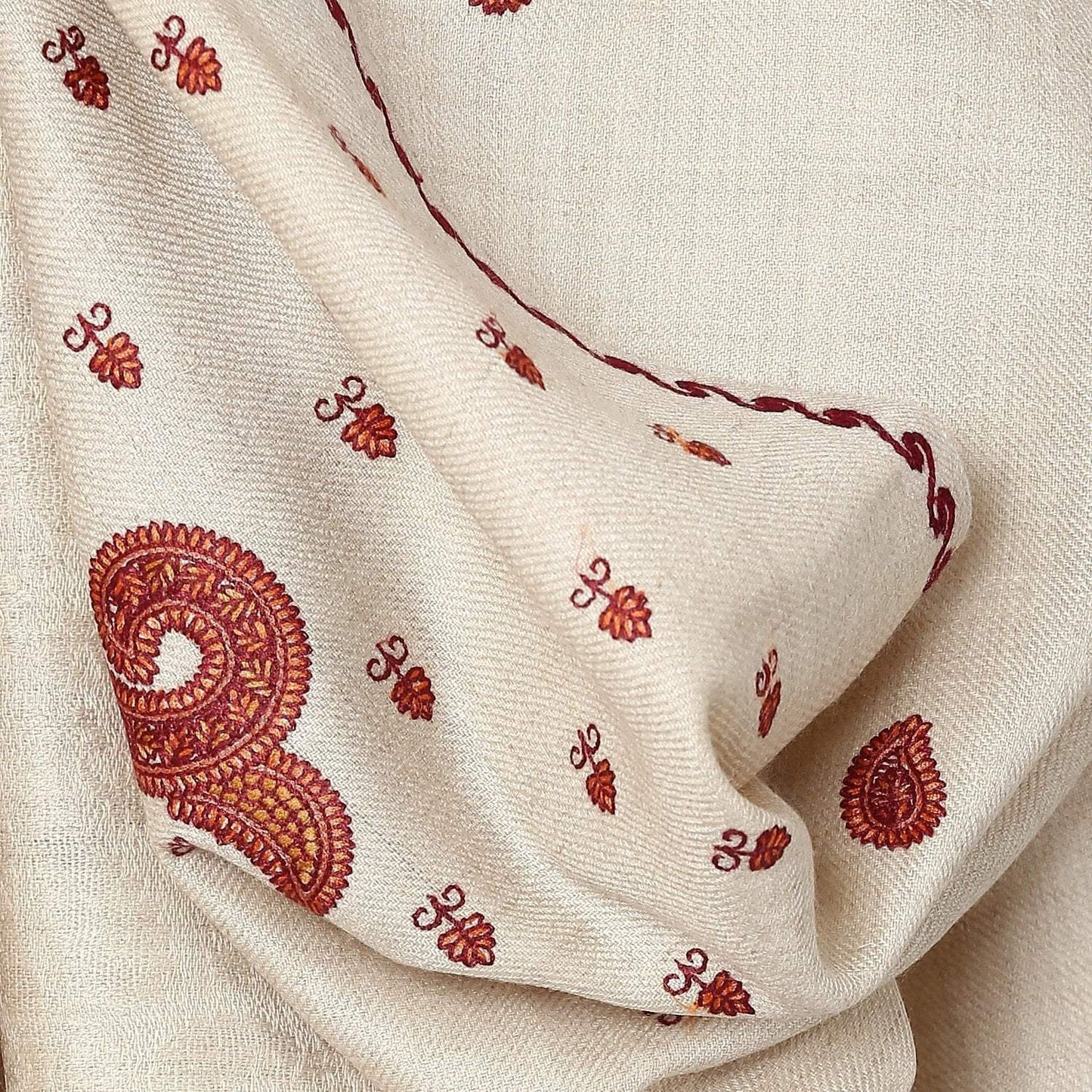 Pashtush Store Shawl Pashtush Womens Kashmiri Embroidery Shawl, Light Weight and Warm, Beige