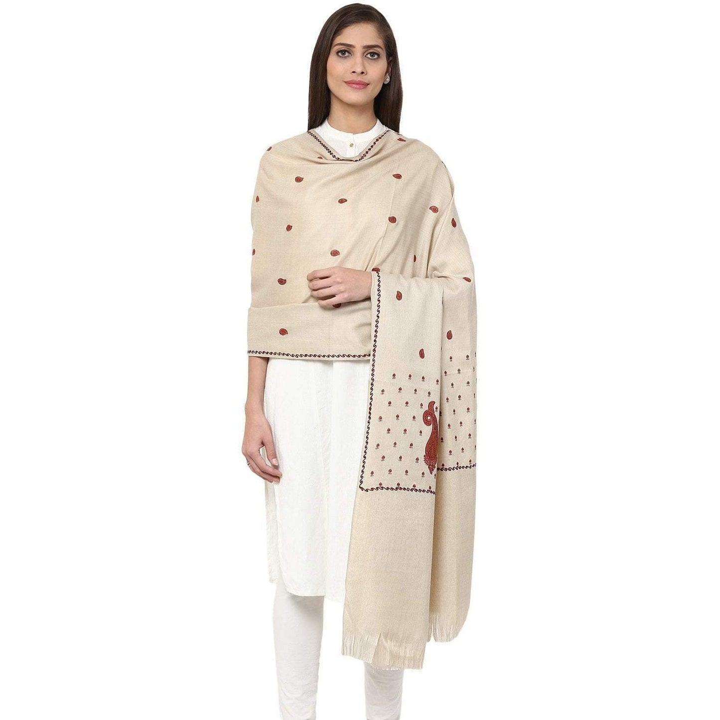 Pashtush Store Shawl Pashtush Womens Kashmiri Embroidery Shawl, Light Weight and Warm, Beige