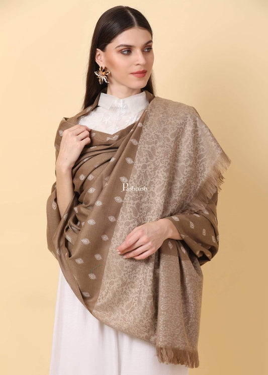 Pashtush India 100x200 Pashtush Womens Kashmiri Embroidery Shawl, Light Weight and Warm, Black and beige