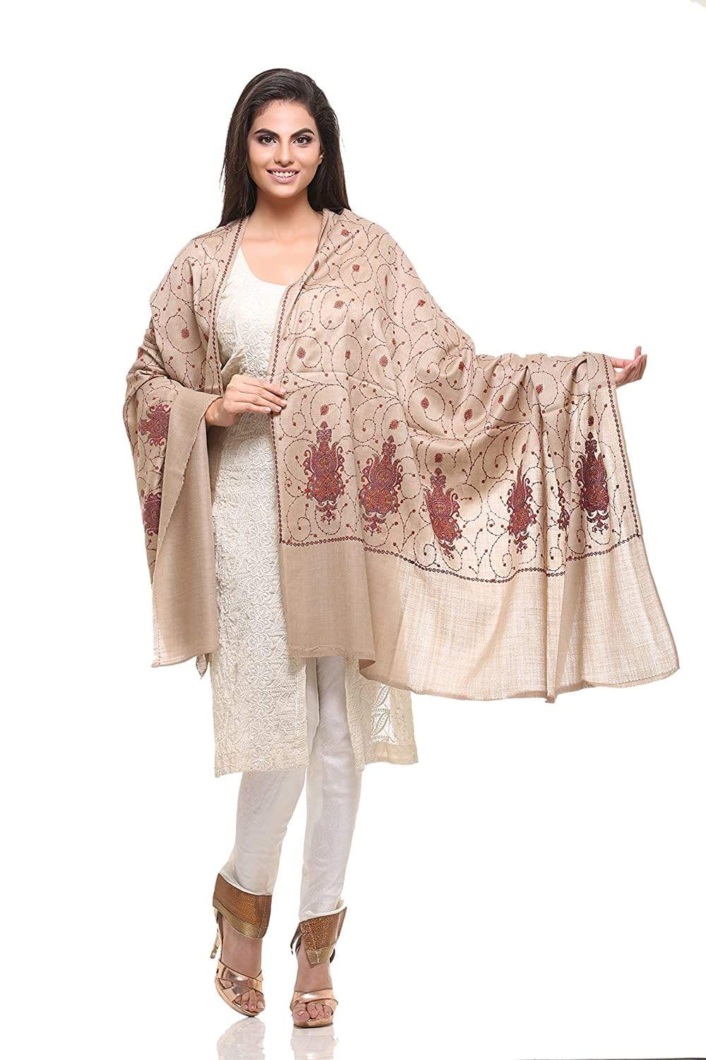 Pashtush Store Shawl Pashtush Womens Kashmiri Embroidery Shawl, Multicoloured Silk Thread Needlework - Jaal