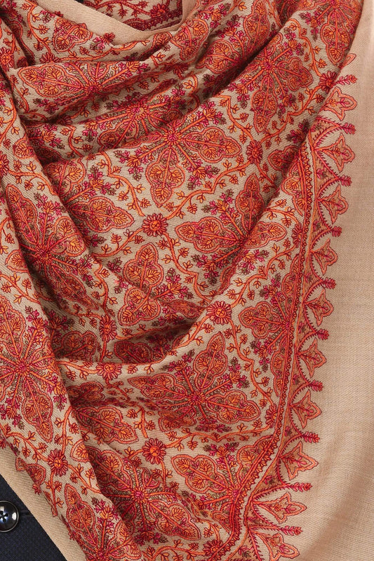 Pashtush India 100x200 Pashtush Womens Kashmiri Embroidery Shawl, Sozni Embroidery, Intricate Needlework