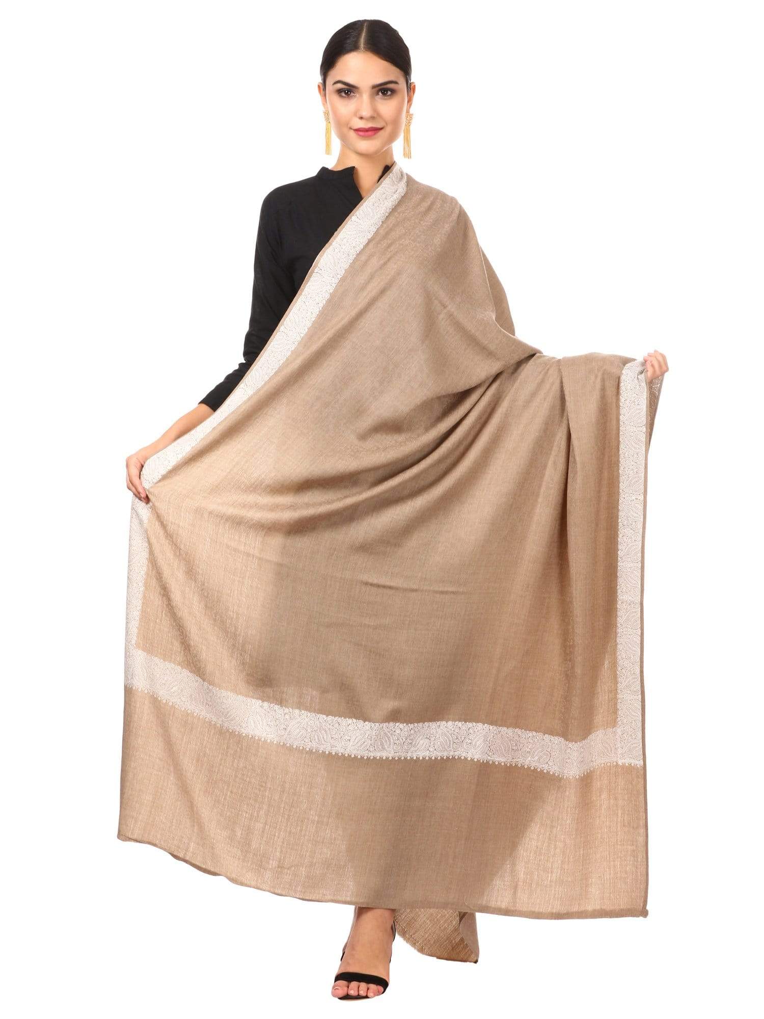Pashtush India Shawl Pashtush Womens Kashmiri Embroidery Shawl, Challa Daur Design with Tone on Tone Embroidery Extra Fine Shawl