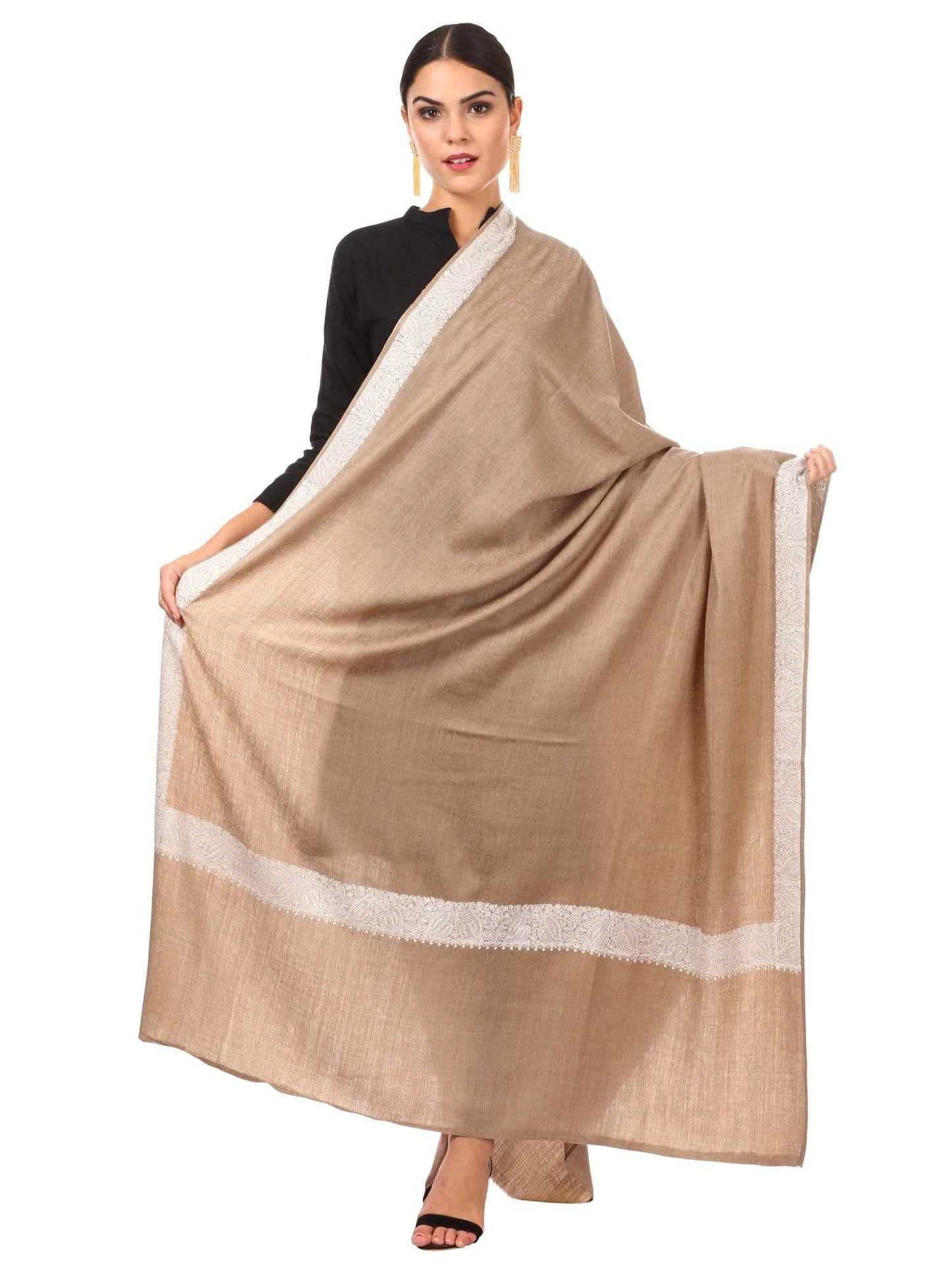 Pashtush India Shawl Pashtush Womens Kashmiri Embroidery Shawl, Challa Daur Design with Tone on Tone Embroidery Extra Fine Shawl