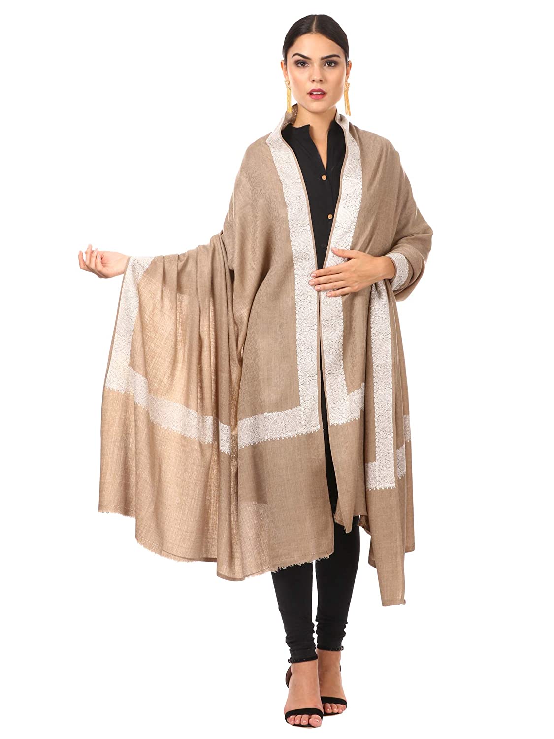 Pashtush India Shawl Pashtush Womens Kashmiri Embroidery Shawl, Tone on Tone Embroidery