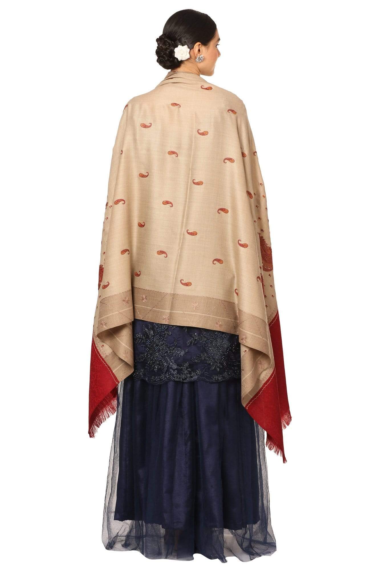 Pashtush India Shawl Pashtush Womens, Kashmiri Embroidery Shawl with Palla Deisgn, Bridal Soft Wool Collection - Multi-Coloured