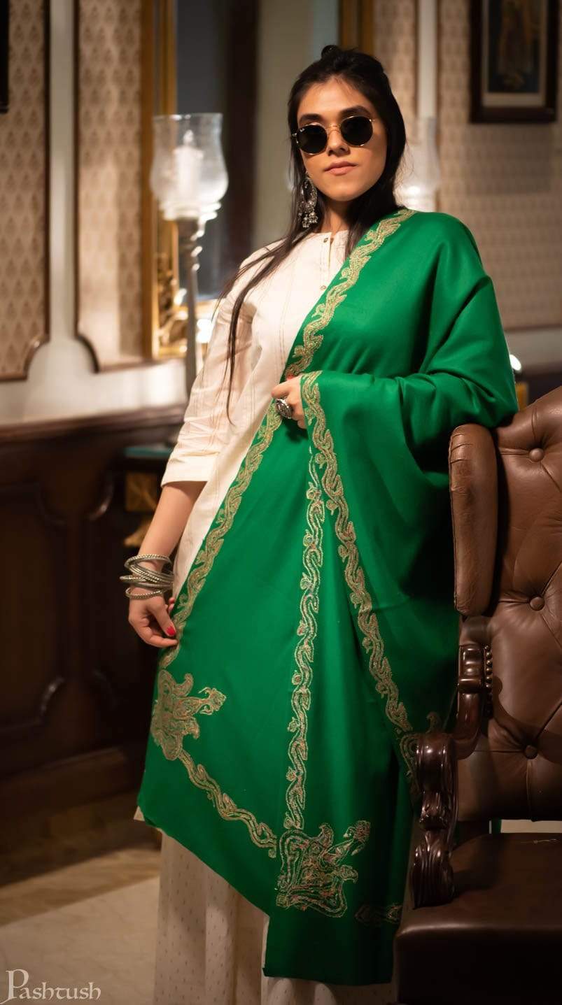 Pashtush India Shawl Pashtush Womens Kashmiri Hand Embroidery Shawl, 100% Pure Wool Shawl