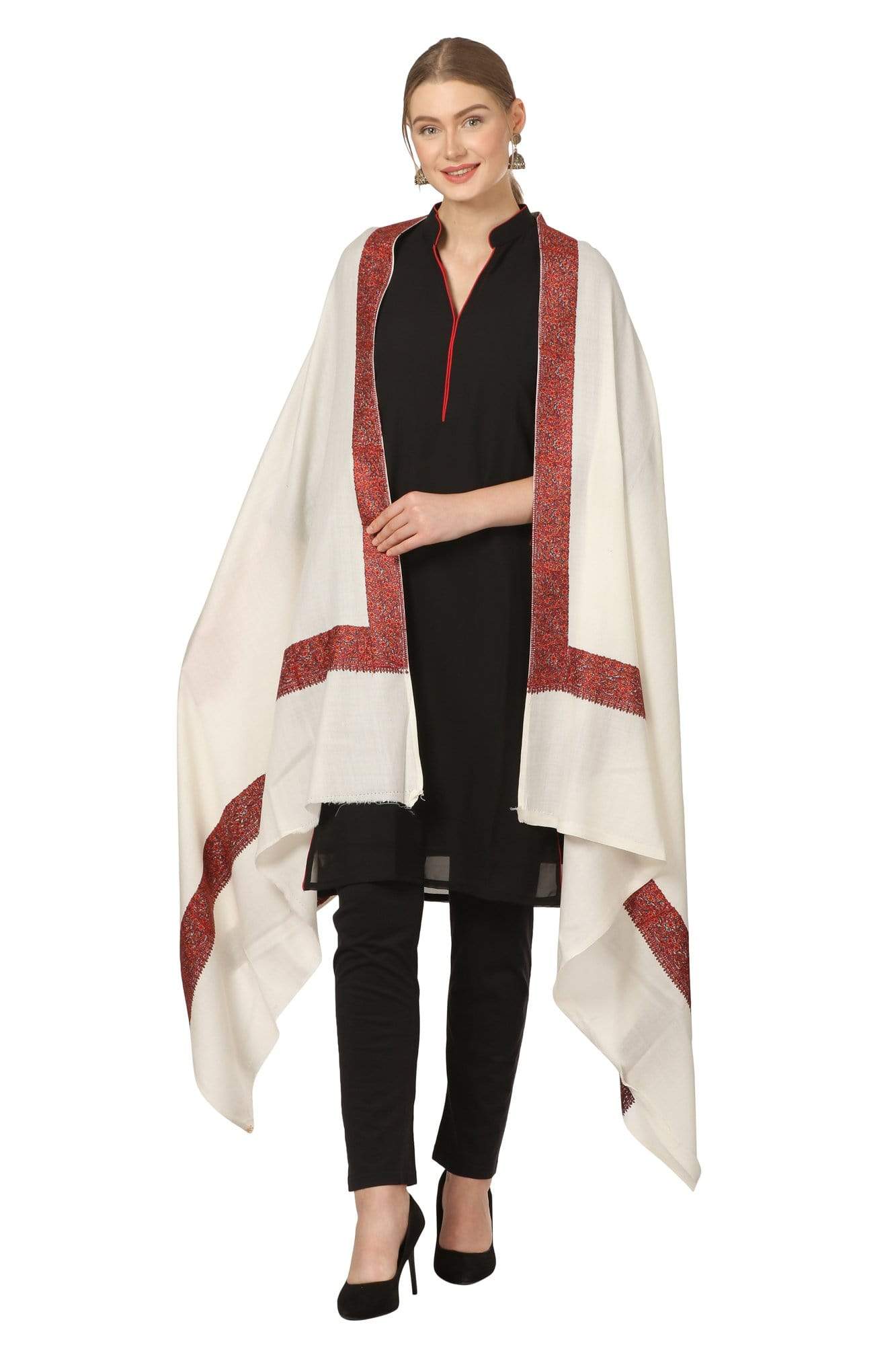 Pashtush India Shawl Pashtush Womens Kashmiri Hand Embroidery Shawl, 100% Pure Wool Shawls, Ivory