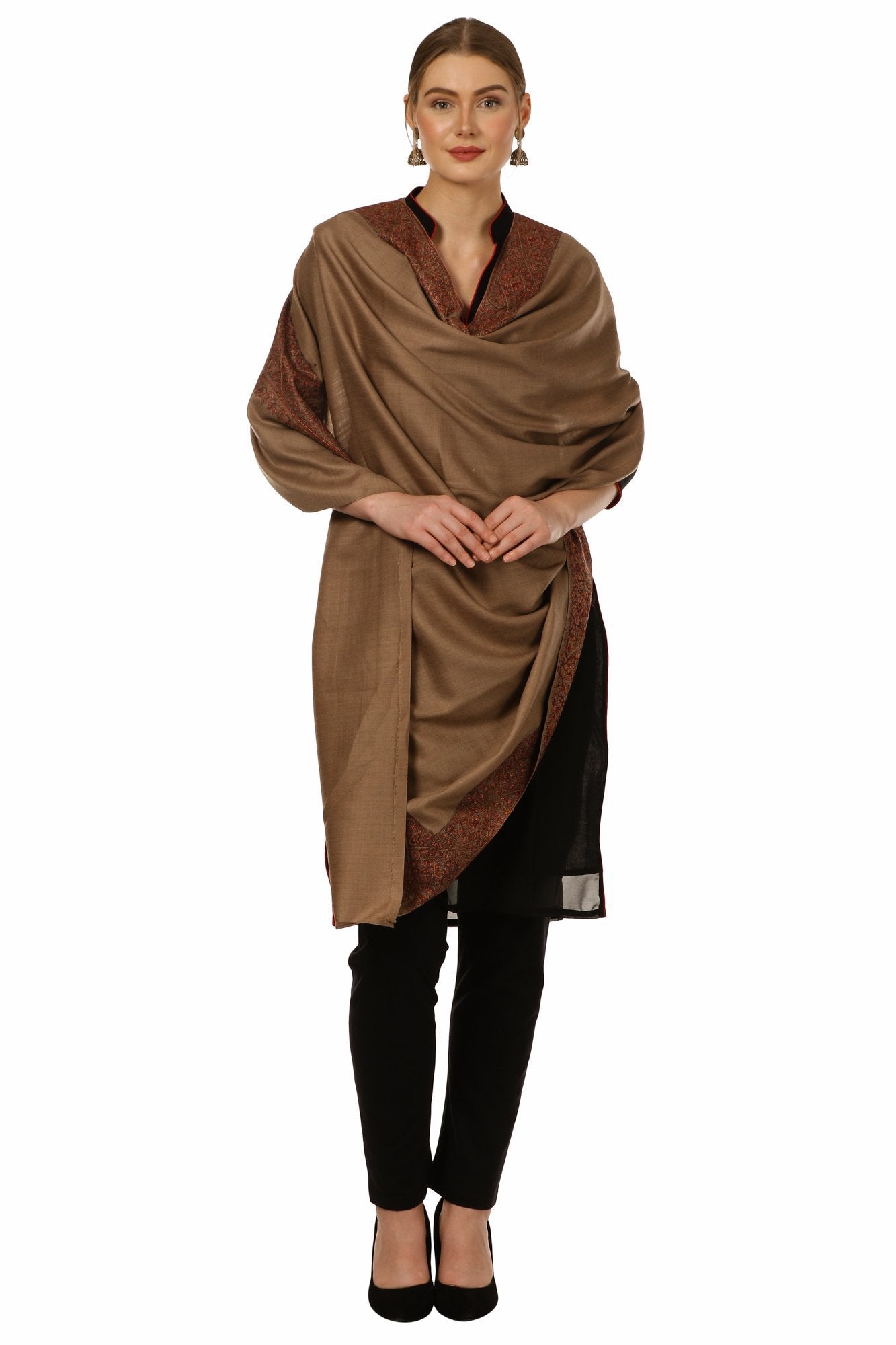Pashtush India Shawl Pashtush Womens Kashmiri Hand Embroidery Shawl, Border Design Shawls