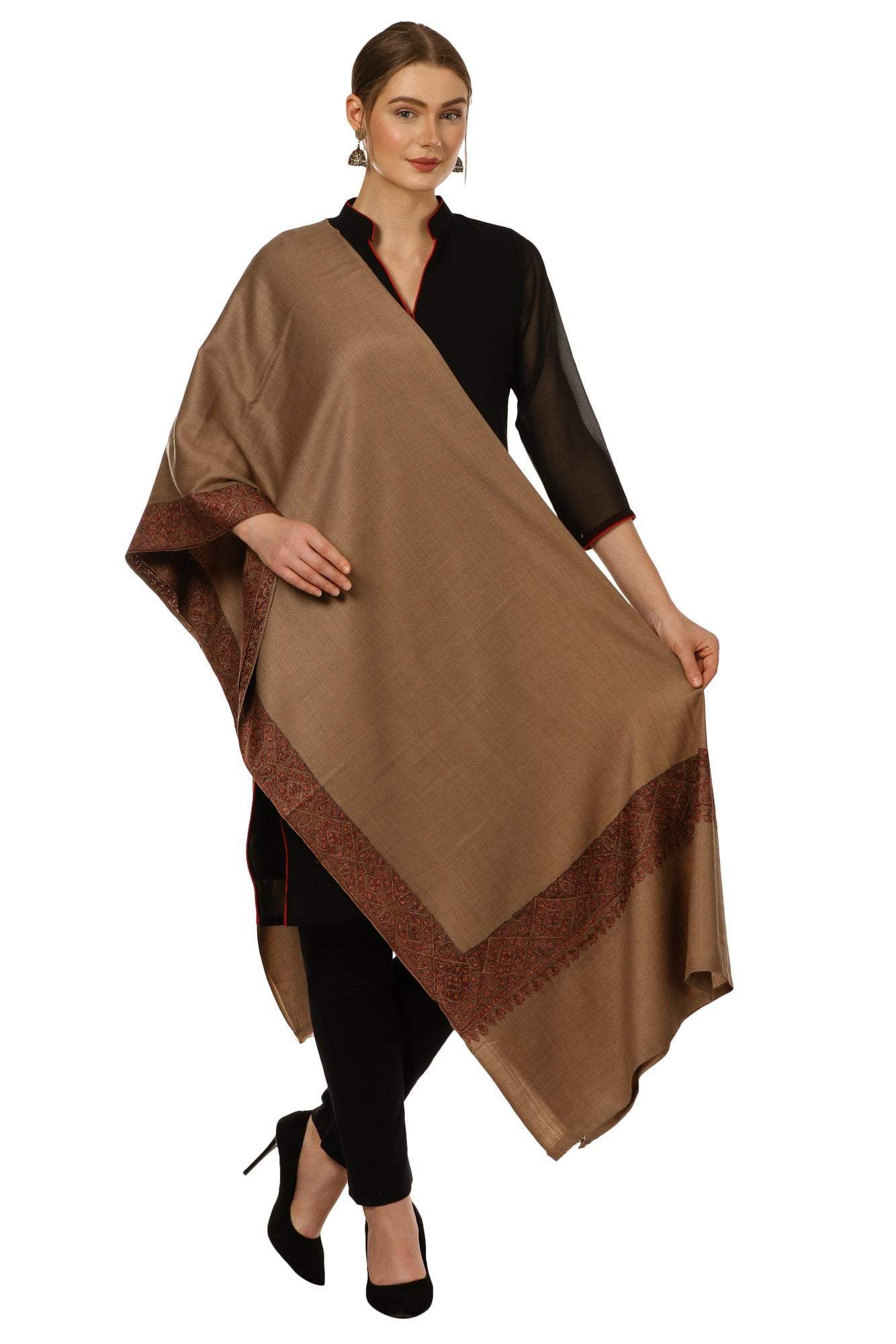 Pashtush India Shawl Pashtush Womens Kashmiri Hand Embroidery Shawl, Border Design Shawls