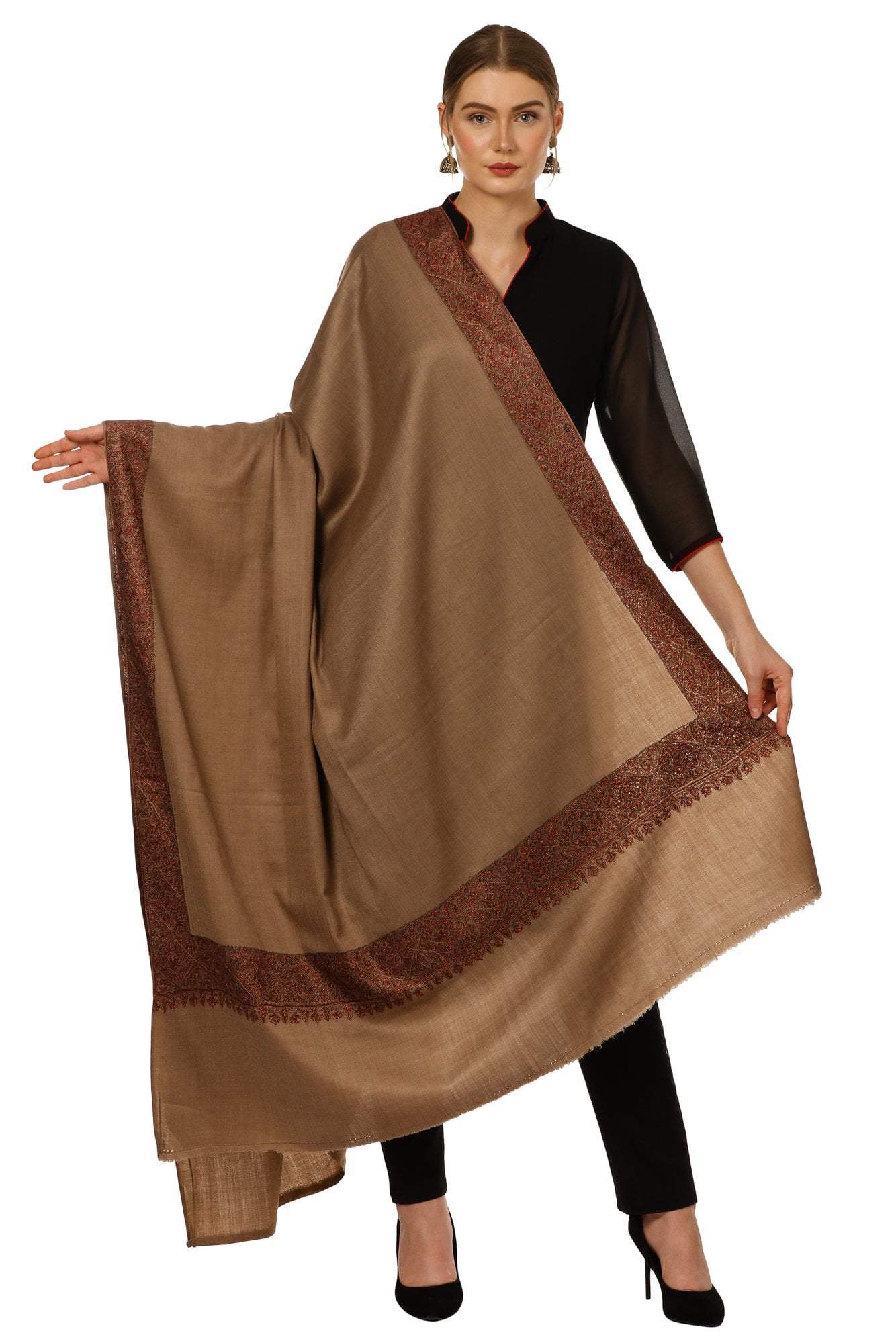 Pashtush India Shawl Pashtush Womens Kashmiri Hand Embroidery Shawl, Border Design Shawls