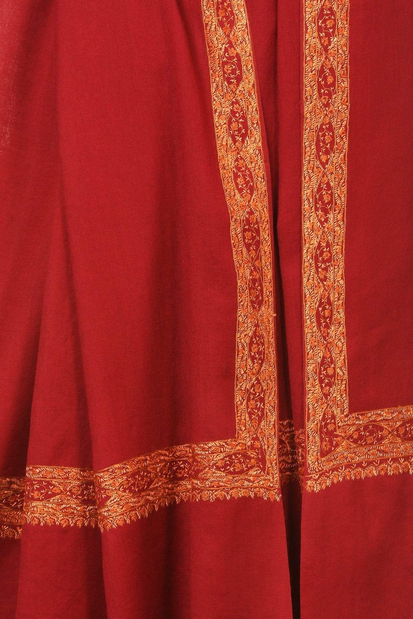 Pashtush India Shawl Pashtush Womens Kashmiri Hand Embroidery Shawl, Border Design With Fine Needlework, Pure Wool Shawls - Maroon