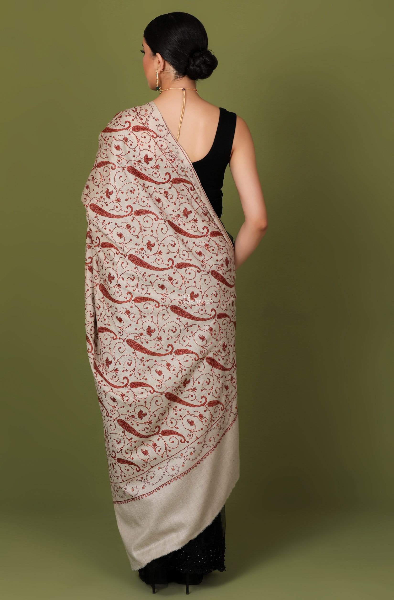 Pashtush India Shawl Pashtush Womens Kashmiri Jaal Embroidery Shawl, Hand Embroidered, Large Size, Natural Beige