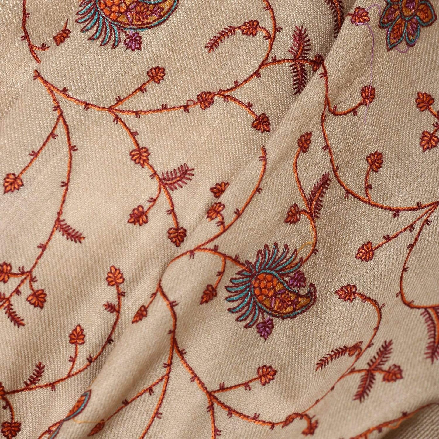 Pashtush India Shawl Pashtush Womens Kashmiri Jaal Embroidery Shawl in Light Beige