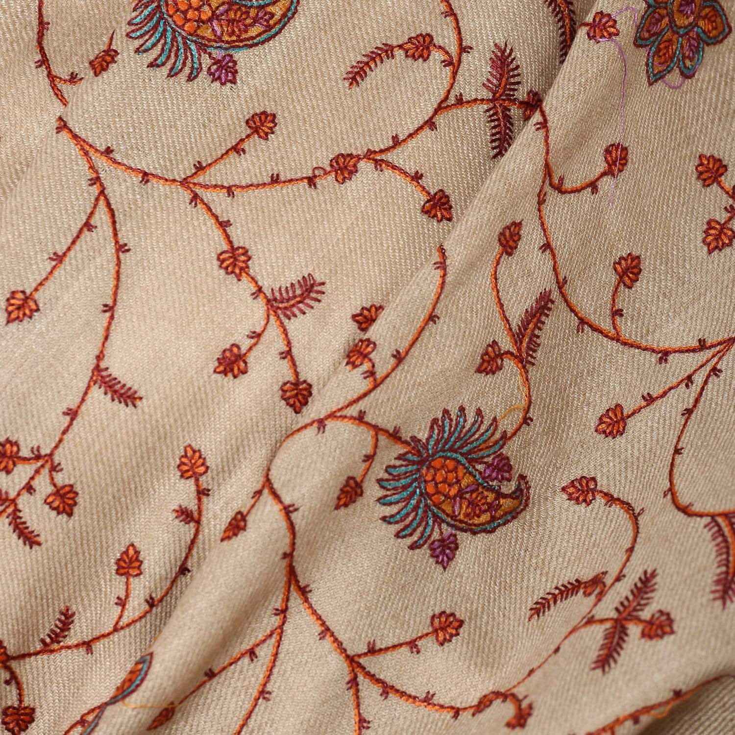 Pashtush India Shawl Pashtush Womens Kashmiri Jaal Embroidery Shawl in Light Beige