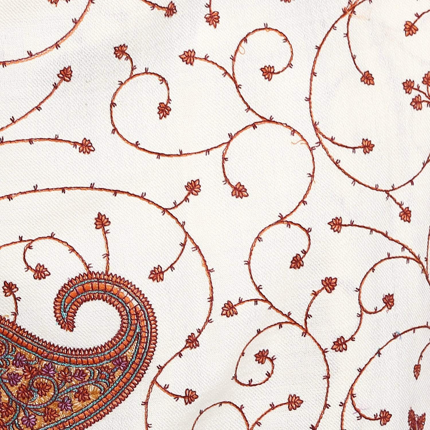 Pashtush India Shawl Pashtush Womens Kashmiri Jaal Embroidery Shawl in White