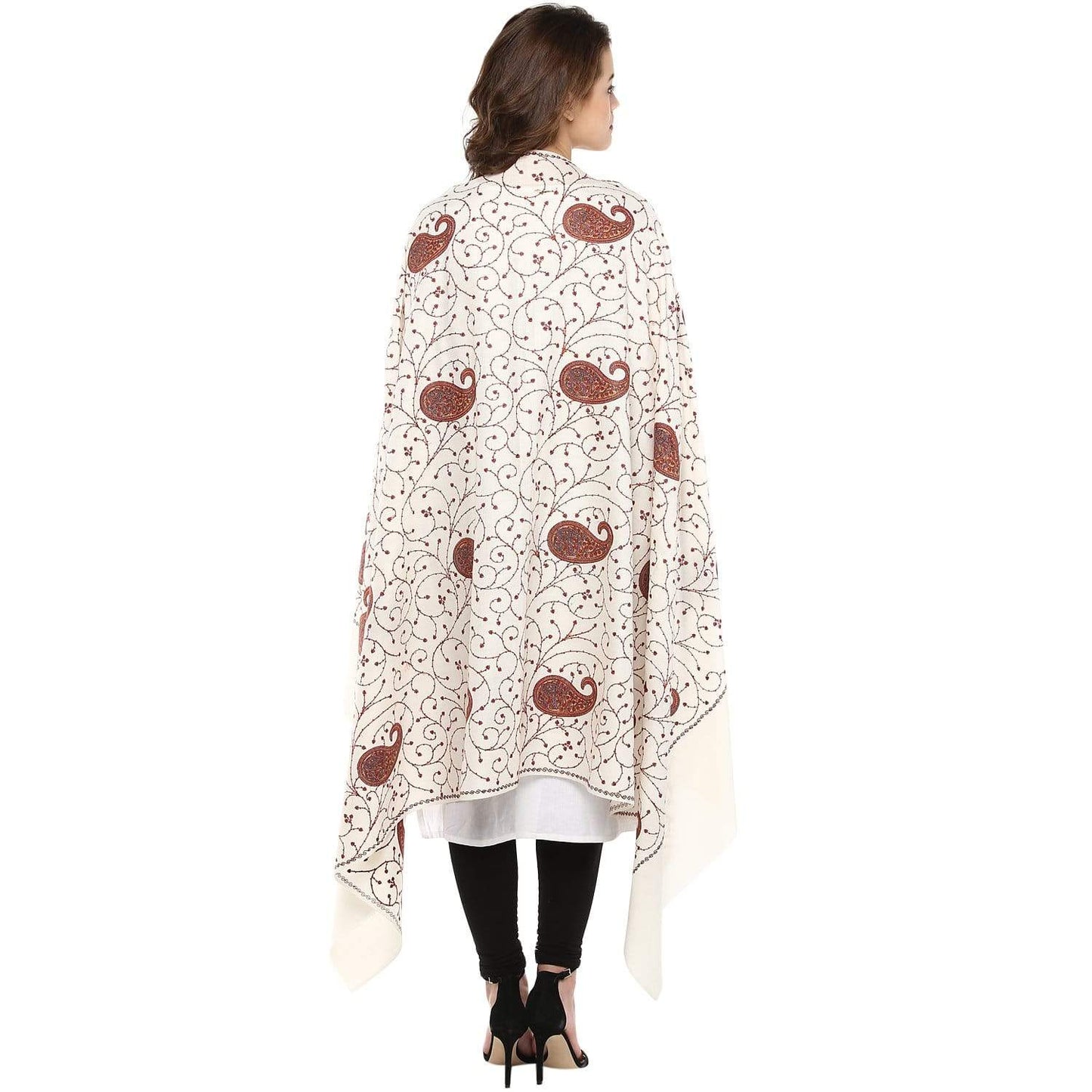 Pashtush India Shawl Pashtush Womens Kashmiri Jaal Embroidery Shawl in White