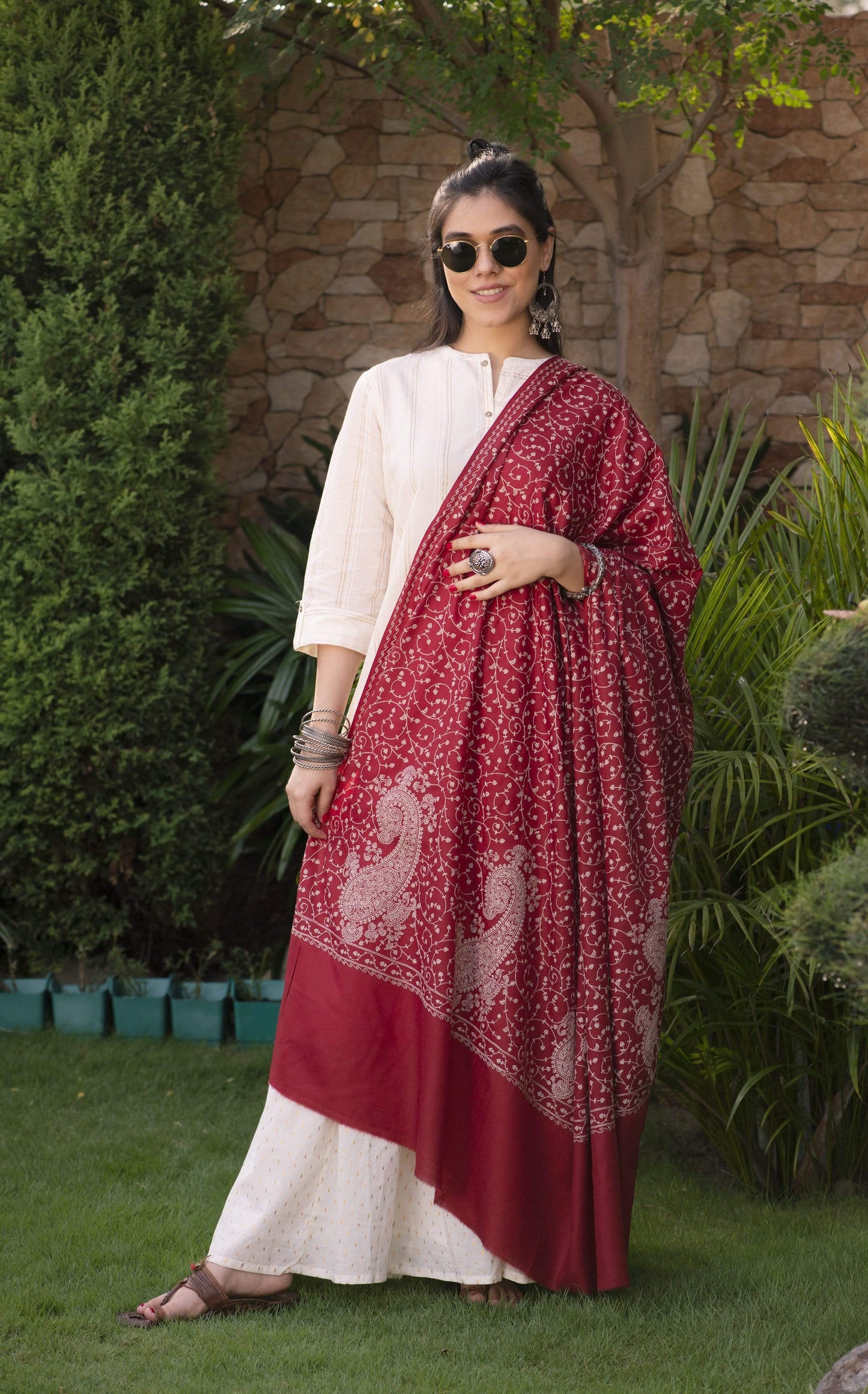 Pashtush Shawl Store Shawl Pashtush Womens Kashmiri Shawl with Tone on Tone Embroidery, Soft and Warm, Light Weight