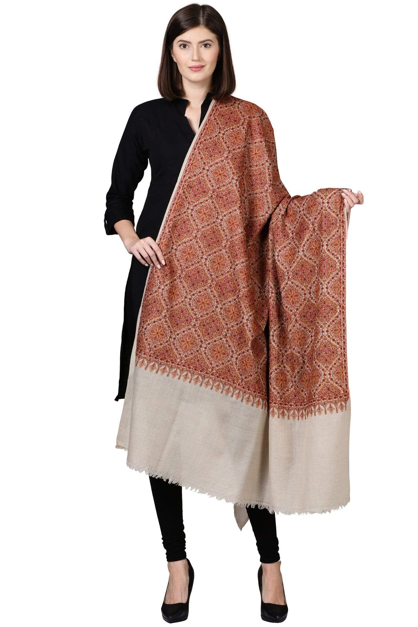 Pashtush Shawl Store Shawl Pashtush Womens Kashmiri Sozni Embroidery shawl with Silk Thread embroidery