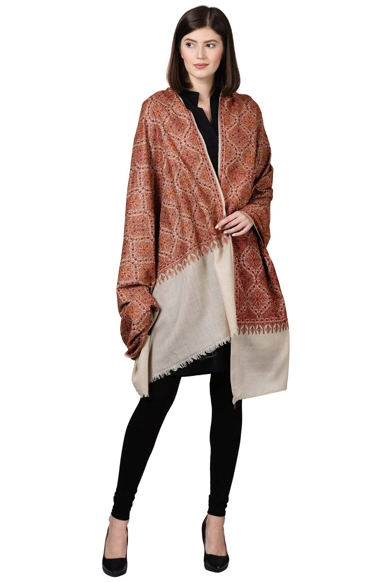 Pashtush Shawl Store Shawl Pashtush Womens Kashmiri Sozni Embroidery shawl with Silk Thread embroidery