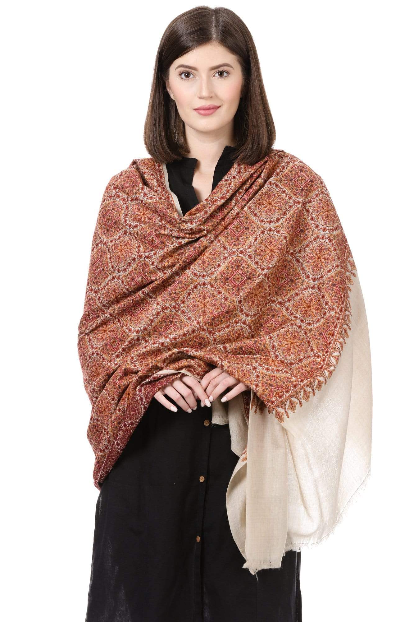 Pashtush Shawl Store Shawl Pashtush Womens Kashmiri Sozni Embroidery shawl with Silk Thread embroidery