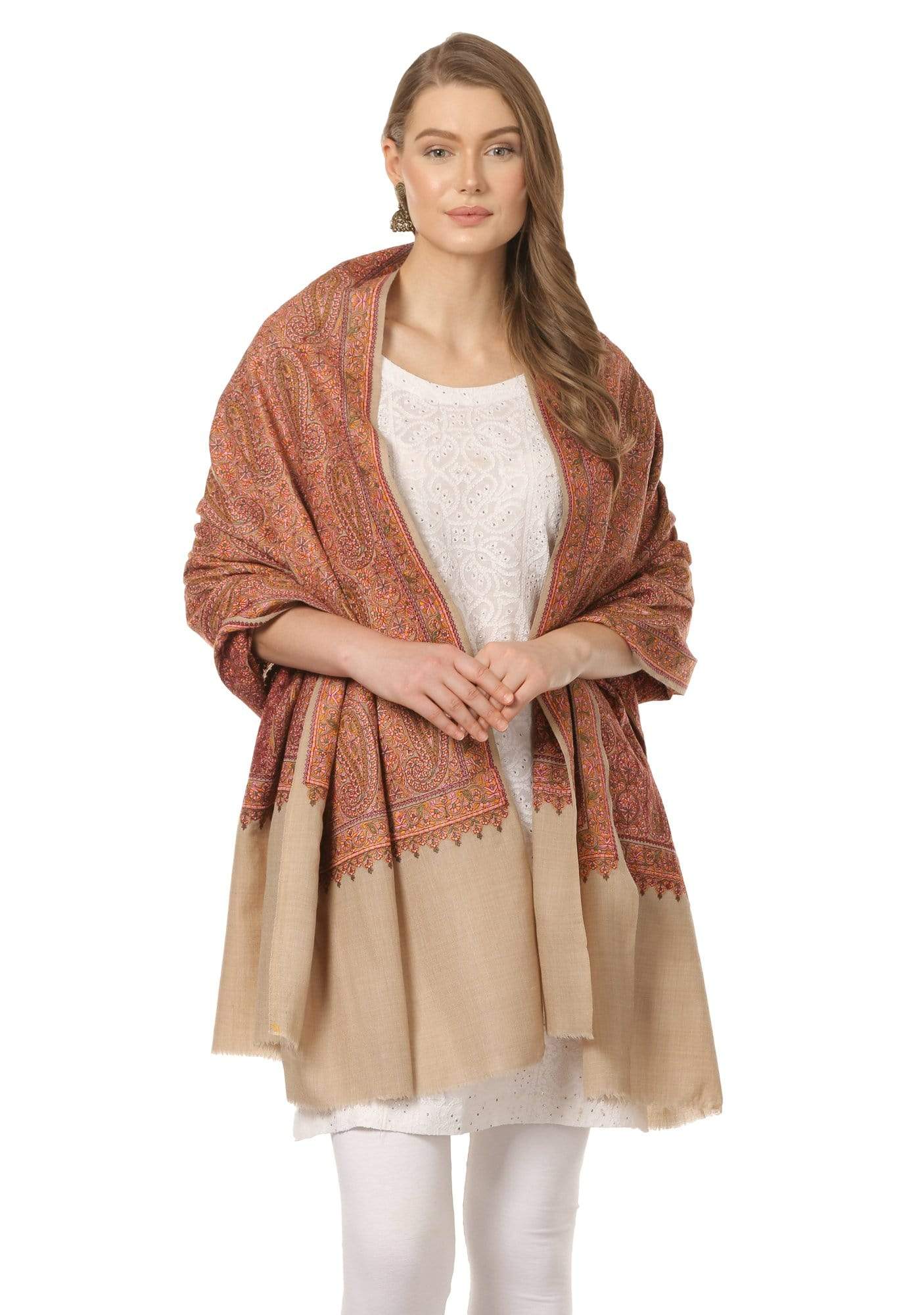 Pashtush Shawl Store Shawl Pashtush Womens Kashmiri Sozni Embroidery shawl with Silk Thread embroidery
