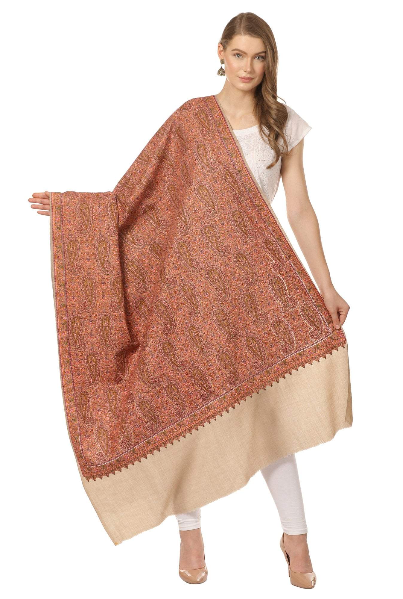 Pashtush Shawl Store Shawl Pashtush Womens Kashmiri Sozni Embroidery shawl with Silk Thread embroidery