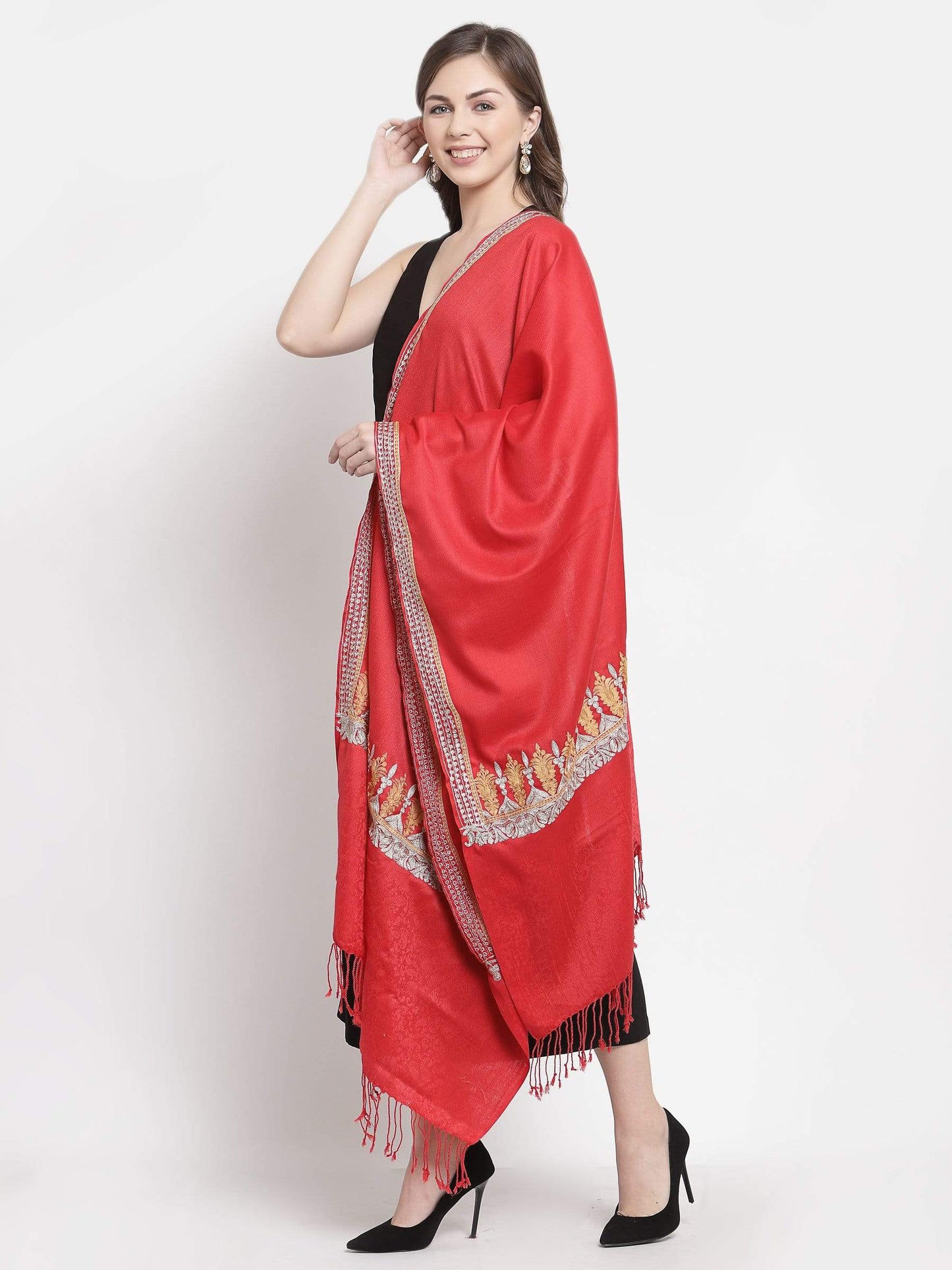 Pashtush India 70x200 Pashtush Womens Kashmiri Tilla Work Embroidery Stole, Extra Fine Needlework