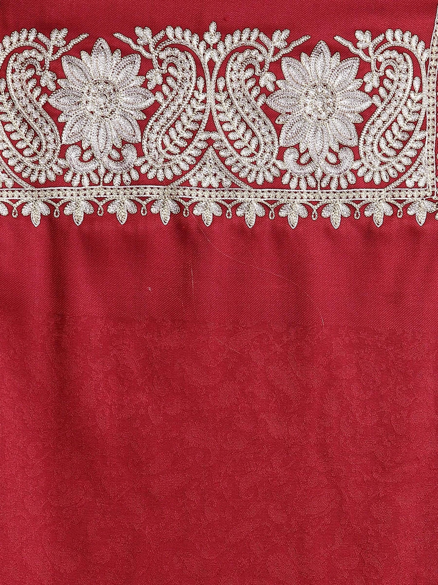 Pashtush India 70x200 Pashtush Womens Kashmiri Tilla Work Embroidery Stole, Extra Fine Needlework, Crimson