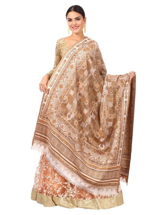 Pashtush Shawl Store Shawl Pashtush Womens Kullu Jamawar Shawl, Faux Pashmina - Beige