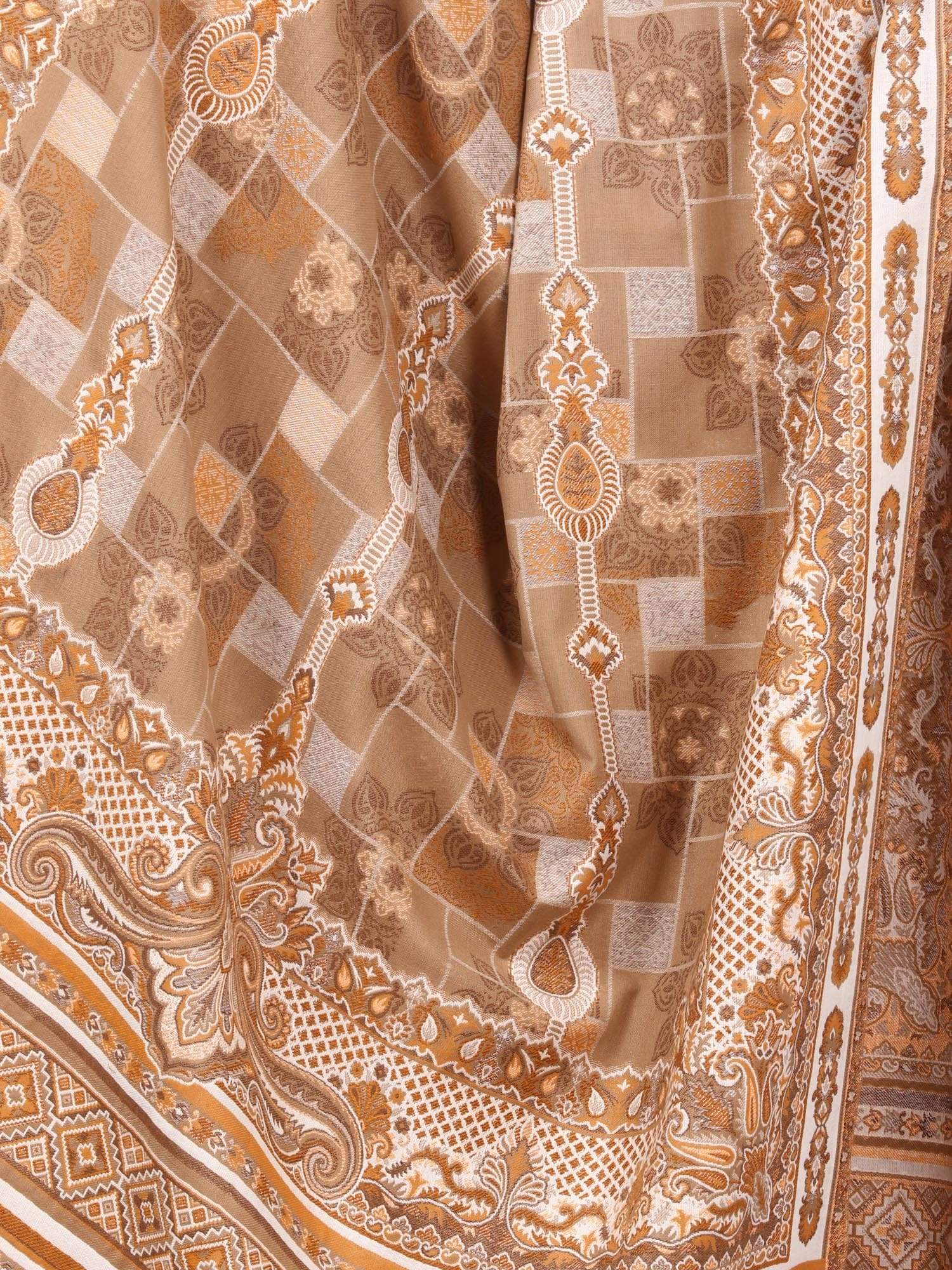 Pashtush Shawl Store Shawl Pashtush Womens Kullu Jamawar Shawl, Faux Pashmina - Beige