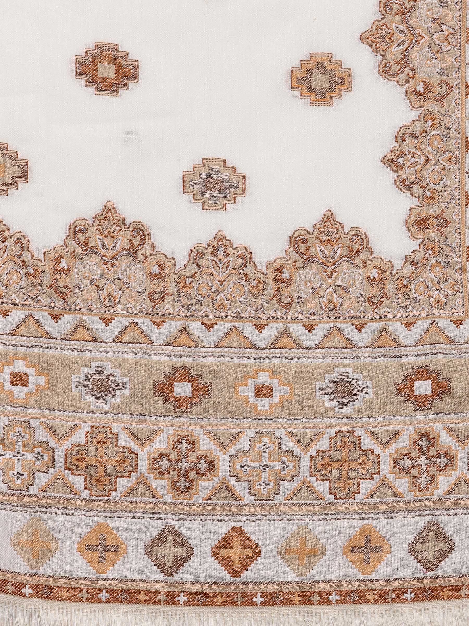 Pashtush India 100x200 Pashtush Womens Kullu Jamawar Shawl, Faux Pashmina, Woven Jacquard Design with Kullu Weaving Design, Soft and Warm Faux Pashmina white