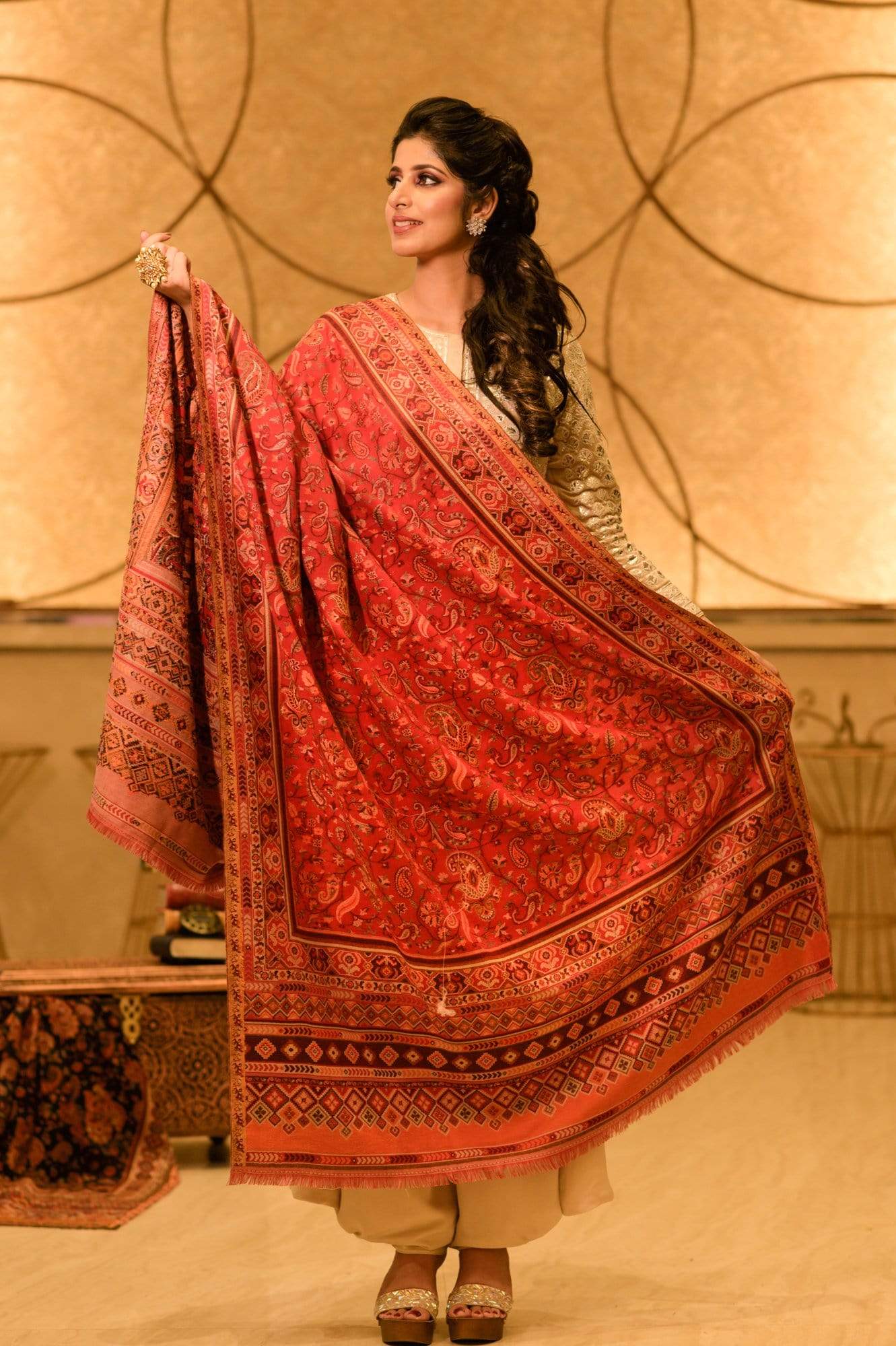 Pashtush Shawl Store Shawl Pashtush Womens Kullu Jamawar Shawl, Multicoloured