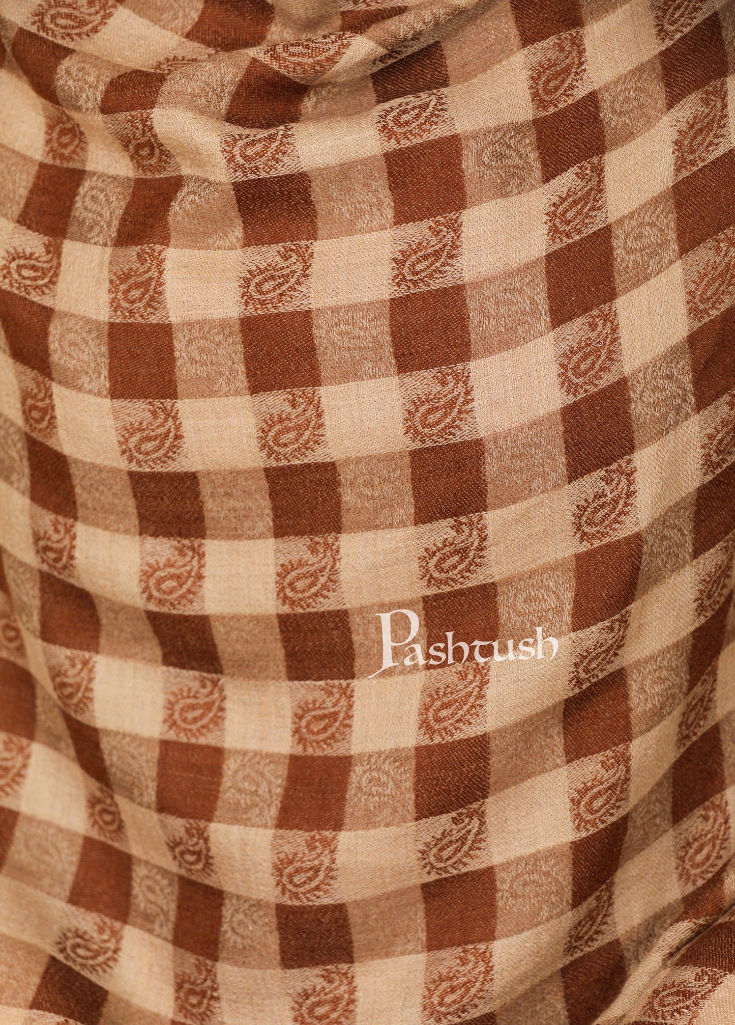 Pashtush India 70x200 Pashtush Womens Luxury Wool Check Scarf,  Reversible, Extra-Fine, Mocha Brown