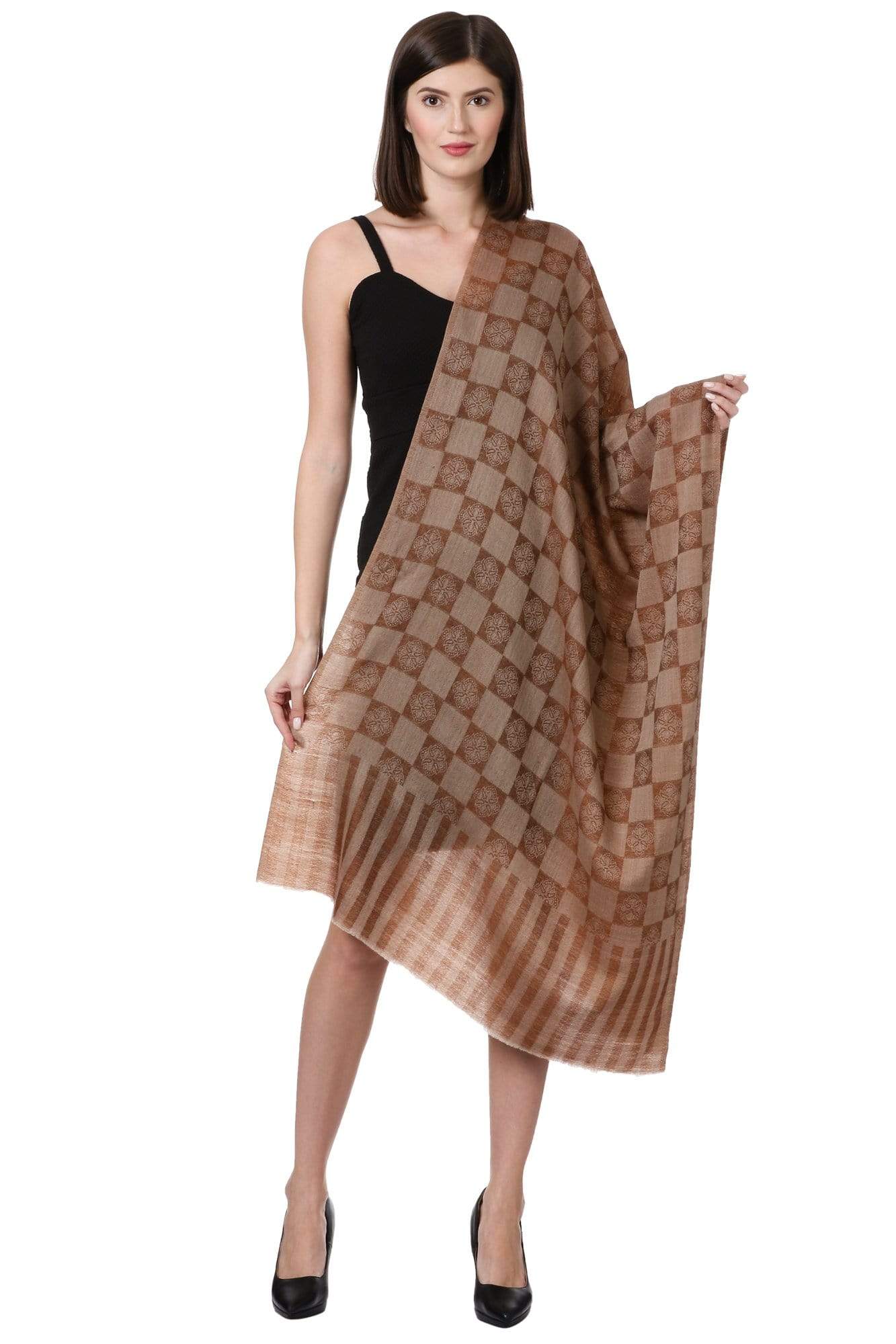 Pashtush India 70x200 Pashtush Womens Luxury Wool Scarf, Fine Wool Stole, Coffee