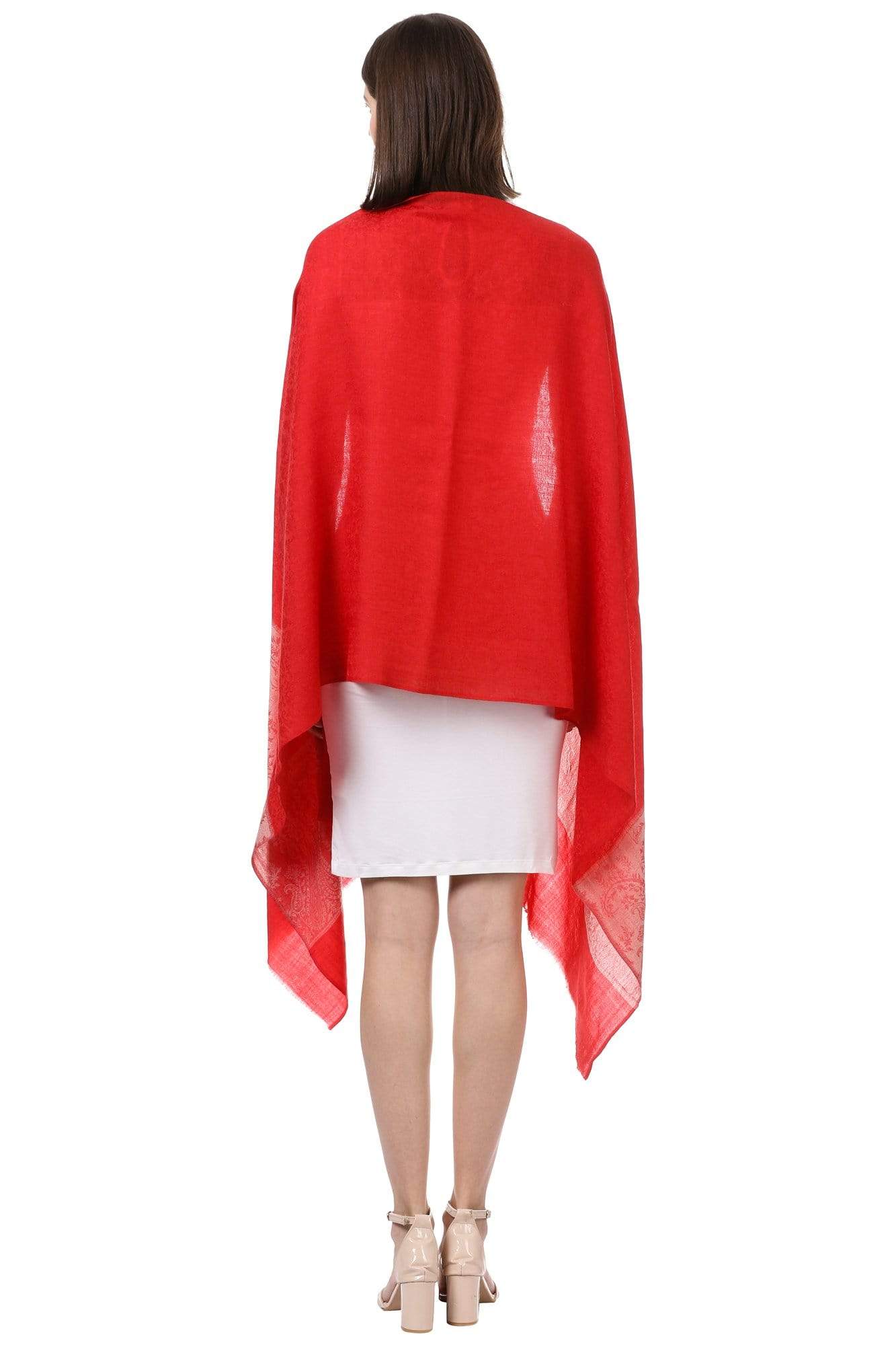 Pashtush India Stole Pashtush Womens Luxury Wool Scarf, Fine Wool Stole, Scarlet Paisley