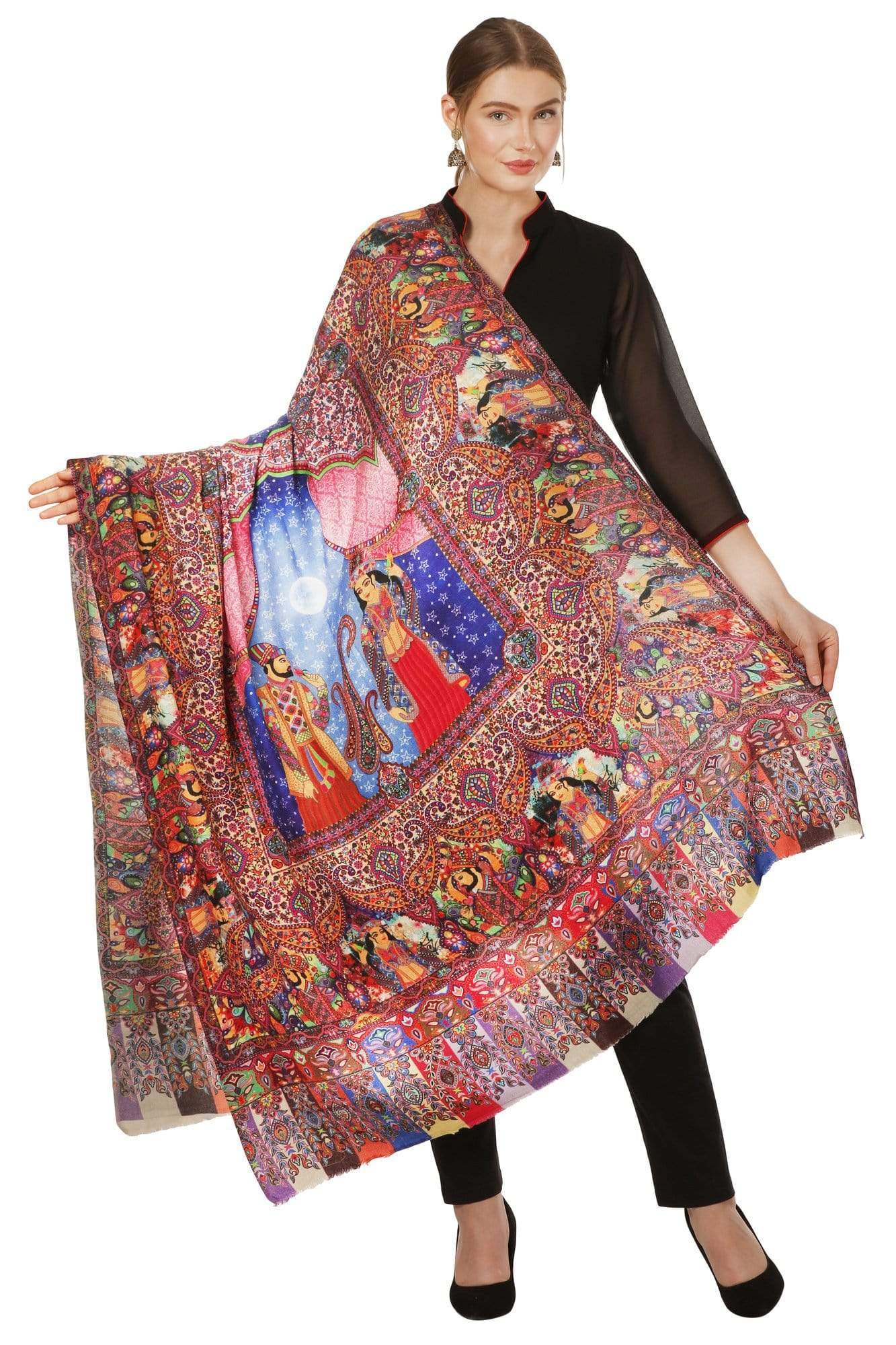 Pashtush India 100x200 Pashtush Womens Moon Shawl (chand-dar), Rashke Qamar (envy of the moon), Love Story Shawl. (Woolmark Certified)