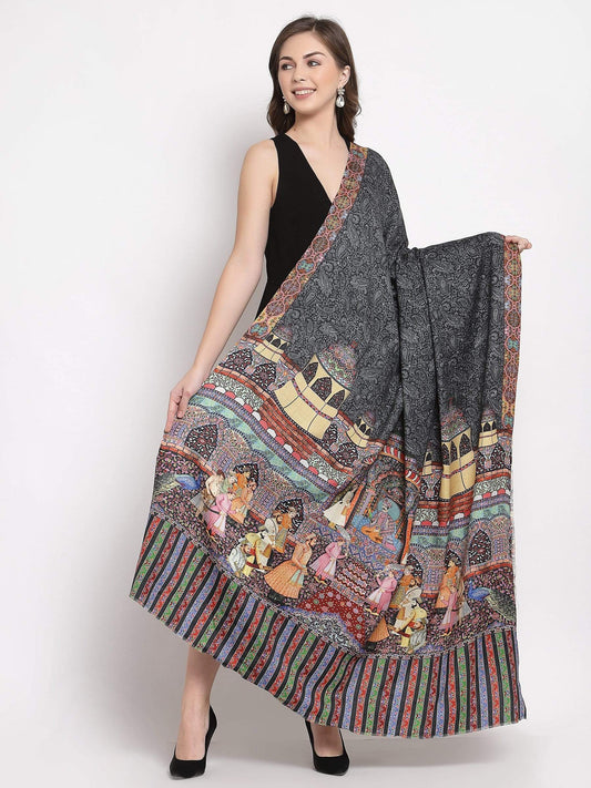 Pashtush India 114x228 Pashtush Womens Mughal Darbar Printed Shawl, 100% Pure Wool, Woolmark Certified