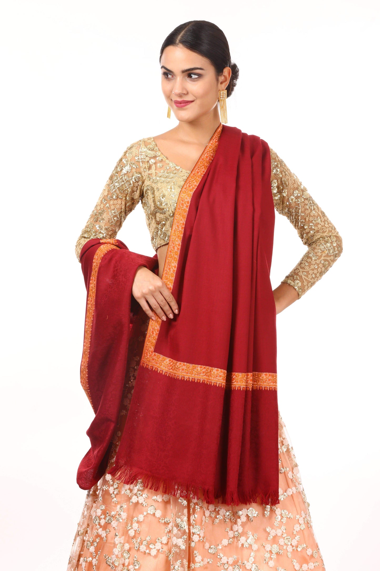 Pashtush India Shawl Pashtush Womens Neemdaur Shawl, Sozni Kashmiri Embroidery with Intricate needlework, Wedding Collection Pashmina Shawls (Maroon)