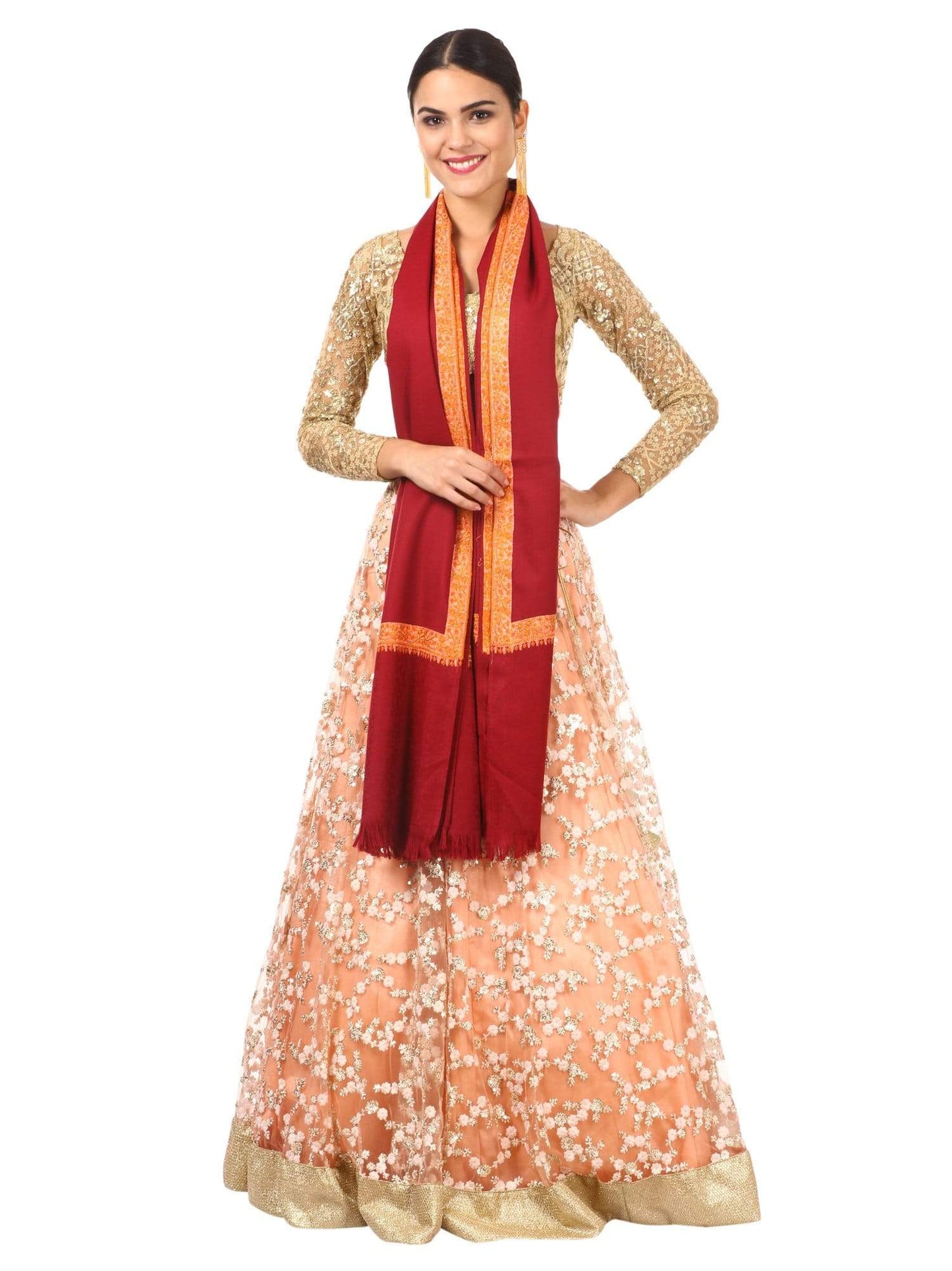Pashtush India Shawl Pashtush Womens Neemdaur Shawl, Sozni Kashmiri Embroidery with Intricate needlework, Wedding Collection Pashmina Shawls (Maroon)