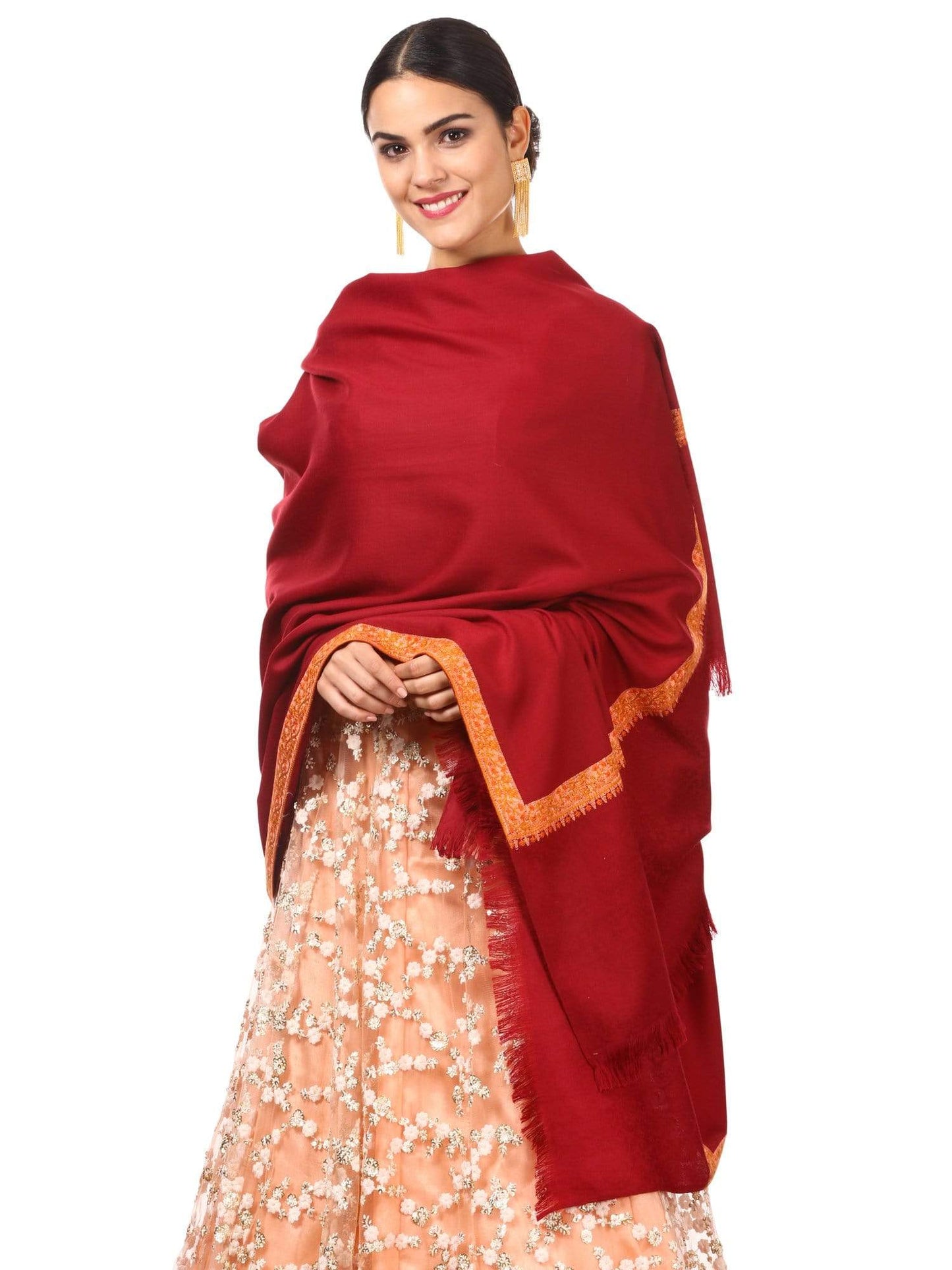 Pashtush India Shawl Pashtush Womens Neemdaur Shawl, Sozni Kashmiri Embroidery with Intricate needlework, Wedding Collection Pashmina Shawls (Maroon)