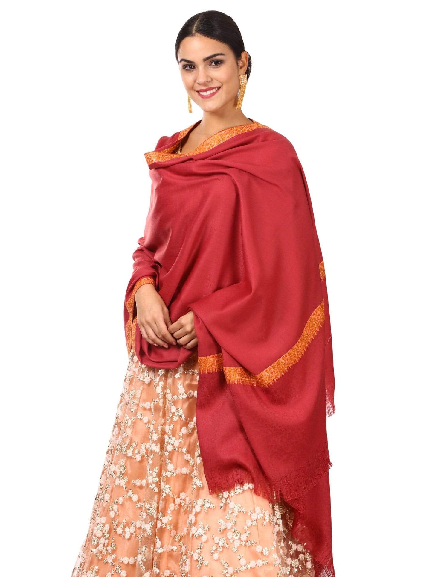 Pashtush India Shawl Pashtush Womens Neemdaur Shawl, Sozni Kashmiri Embroidery with Intricate needlework, Wedding Collection Pashmina Shawls (Morning rose)