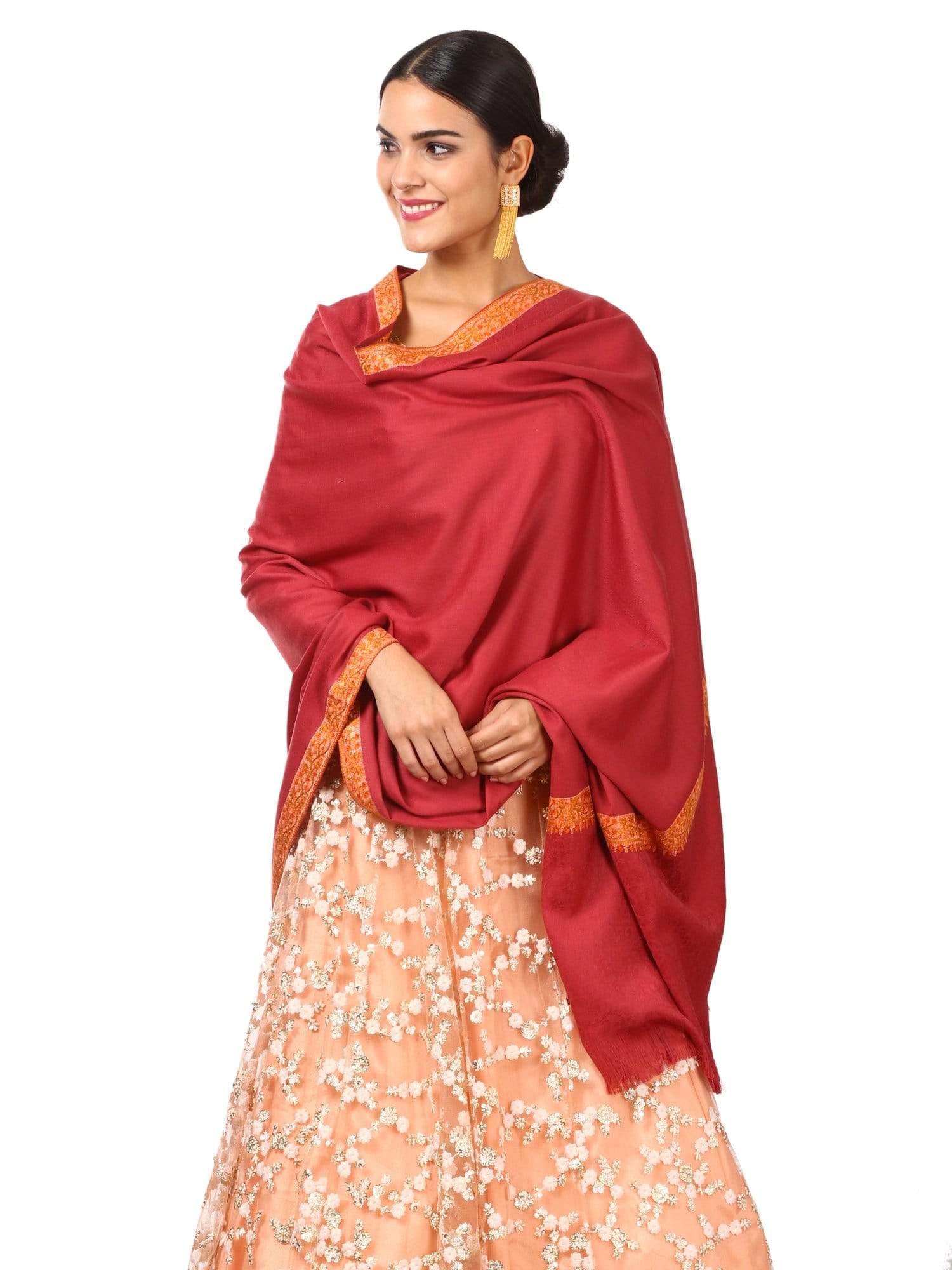 Pashtush India Shawl Pashtush Womens Neemdaur Shawl, Sozni Kashmiri Embroidery with Intricate needlework, Wedding Collection Pashmina Shawls (Morning rose)