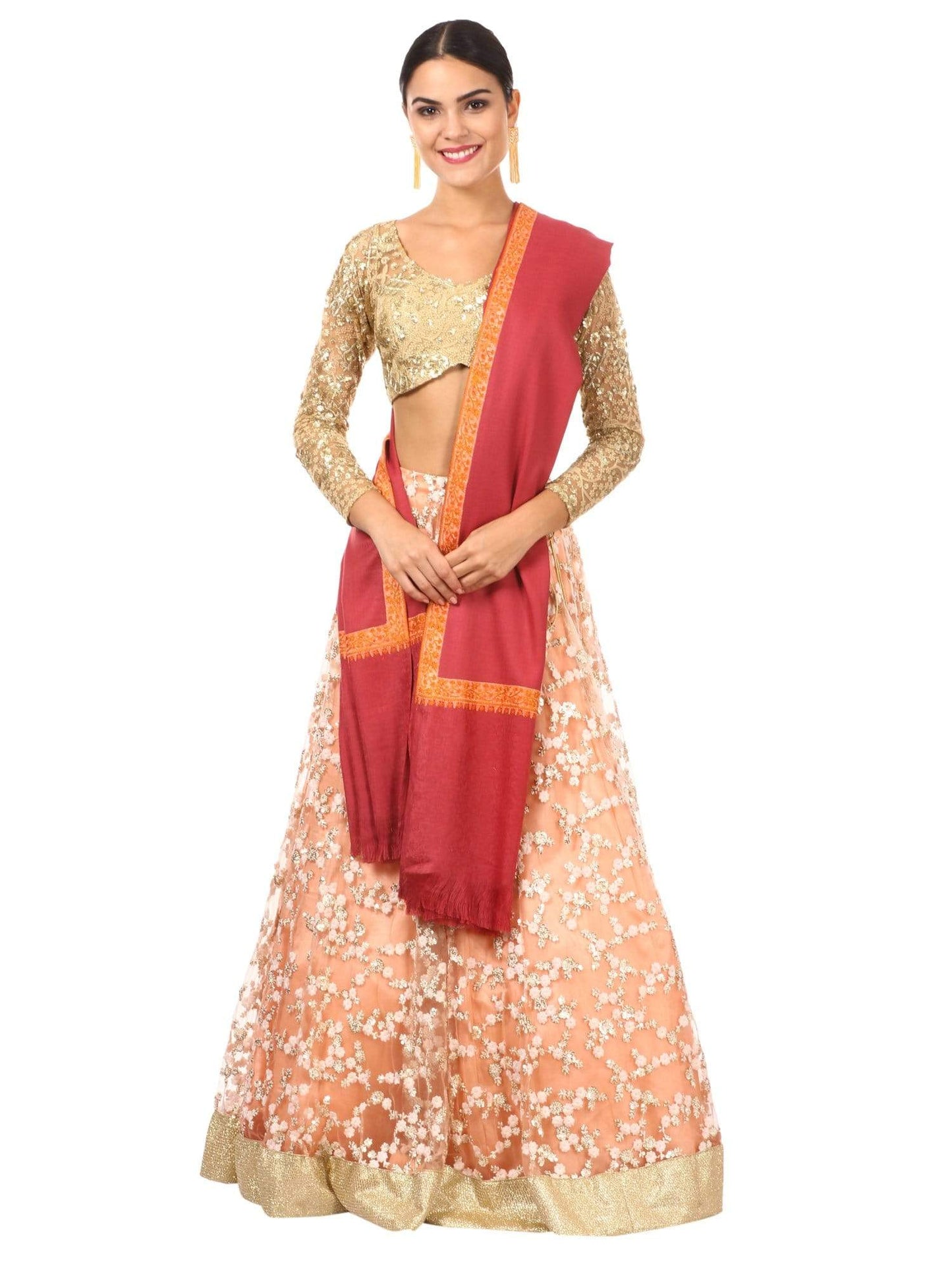 Pashtush India Shawl Pashtush Womens Neemdaur Shawl, Sozni Kashmiri Embroidery with Intricate needlework, Wedding Collection Pashmina Shawls (Morning rose)