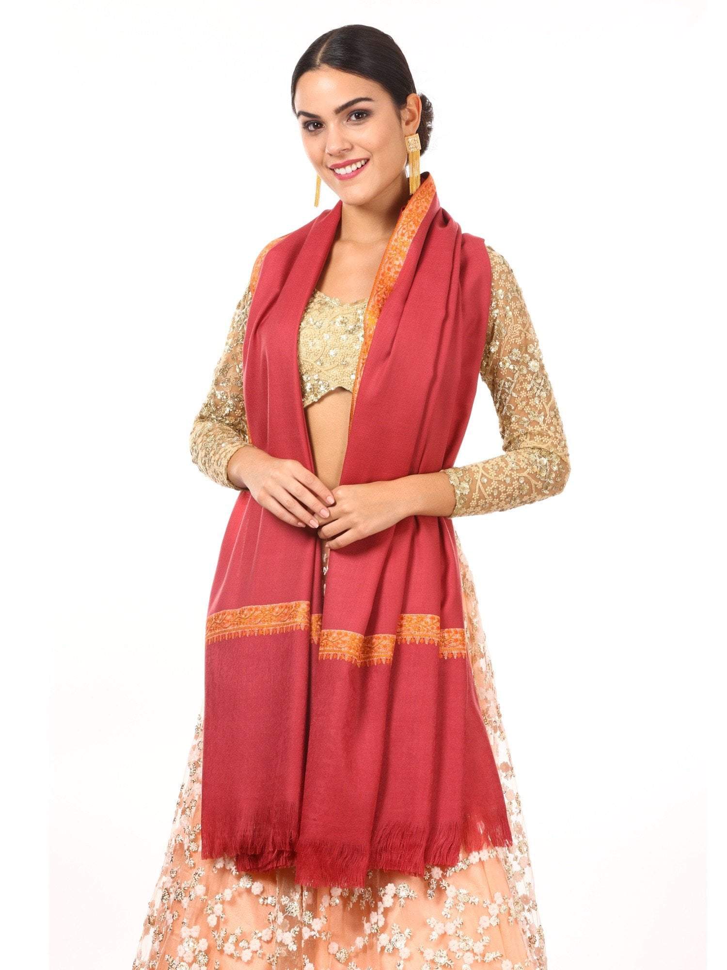 Pashtush India Shawl Pashtush Womens Neemdaur Shawl, Sozni Kashmiri Embroidery with Intricate needlework, Wedding Collection Pashmina Shawls (Morning rose)