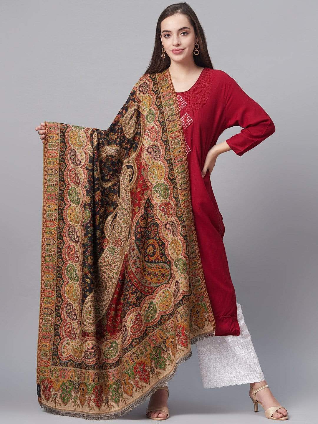 Pashtush India 100x200 Pashtush Womens Paisley Weave Kaani Shawl, Soft and Warm