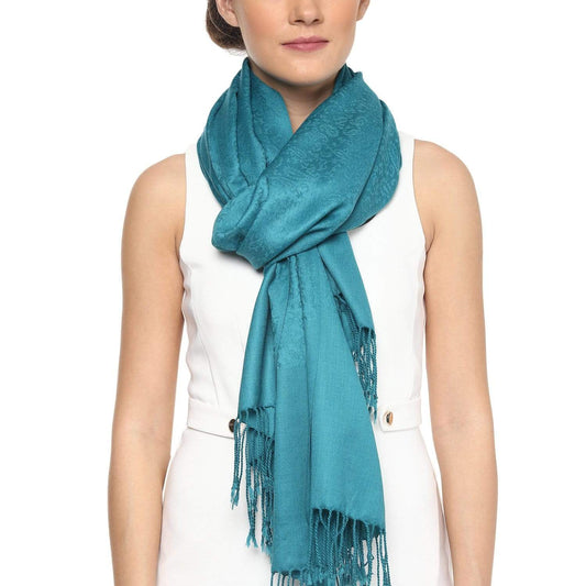 Pashtush Shawl Store Stole Pashtush Womens Paisley Weave Scarf, Soft and Warm, Luxury Wool - Arabic Blue