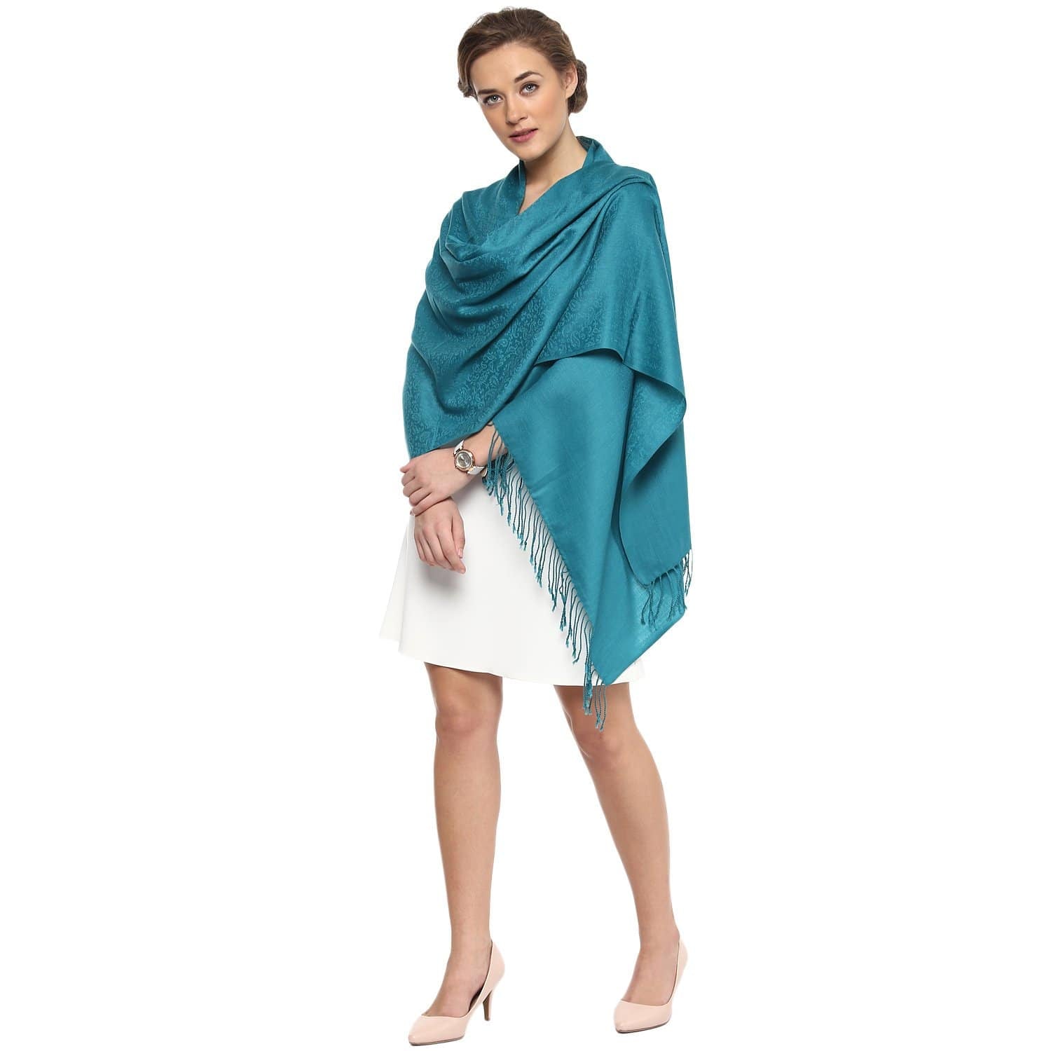 Pashtush Shawl Store Stole Pashtush Womens Paisley Weave Scarf, Soft and Warm, Luxury Wool - Arabic Blue